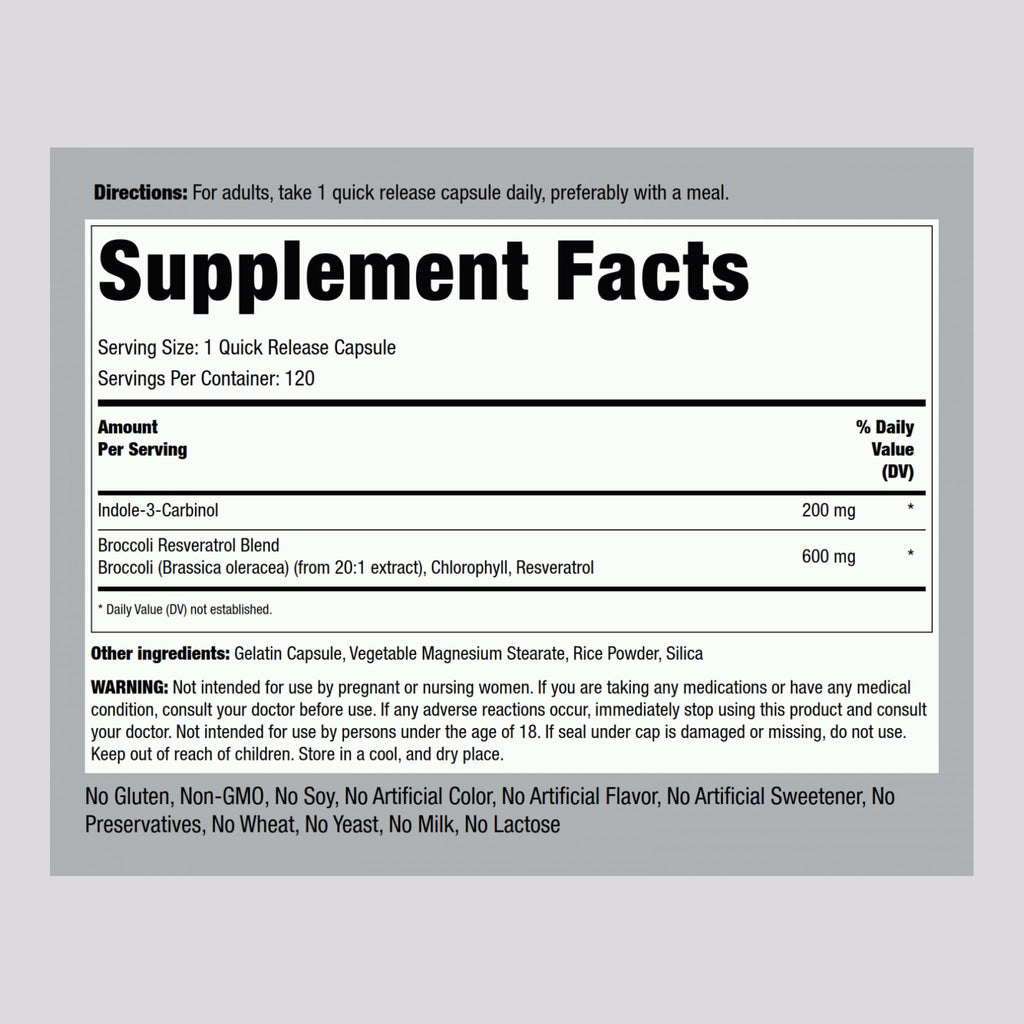 Piping Rock Indole-3-Carbinol 200mg | 120 Capsules | I3C with Broccoli Extract | Non-GMO, Gluten Free (Pack of 2)