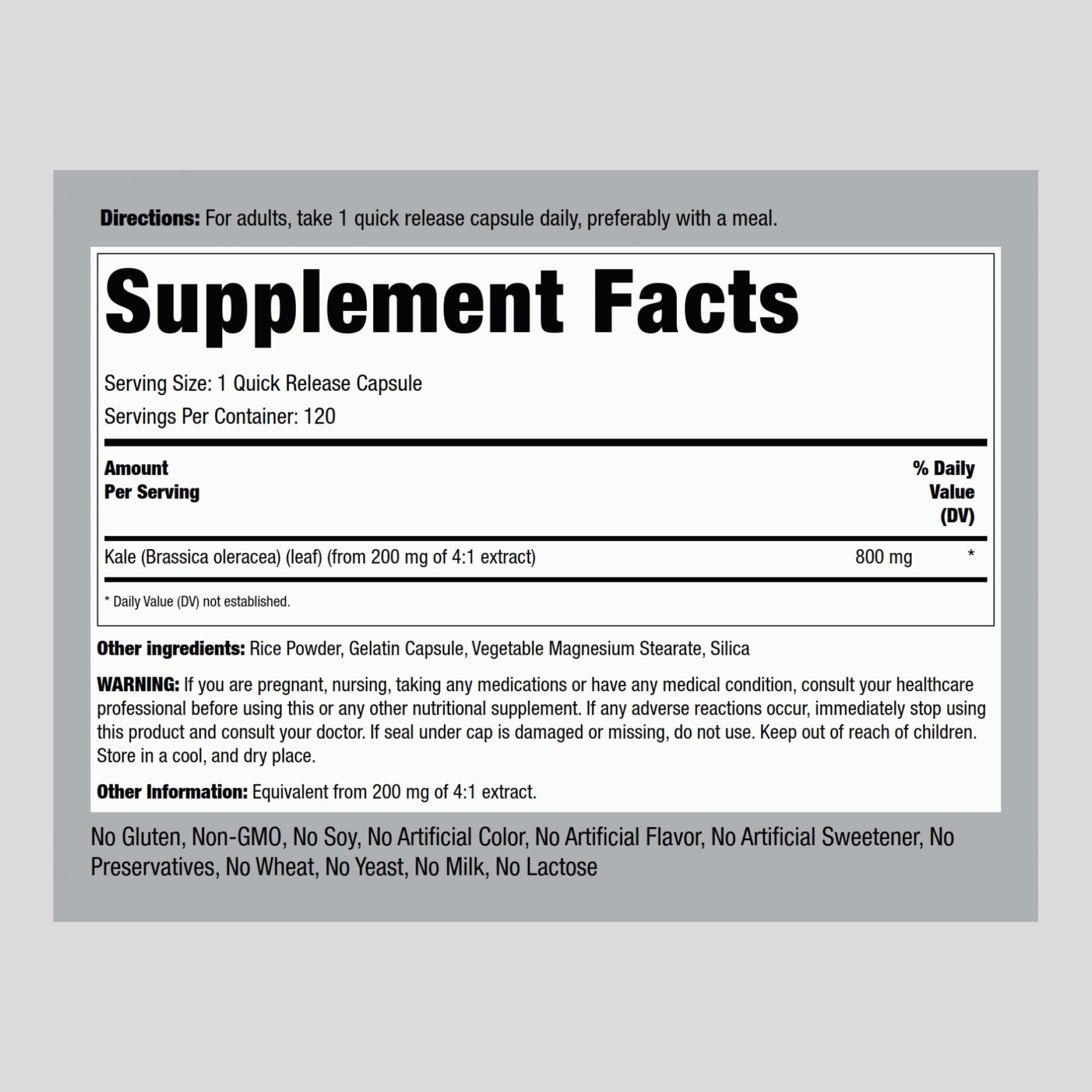 Piping Rock Kale Extract Capsules 800mg – 120 Count (Pack of 2) | Gluten Free & Non-GMO