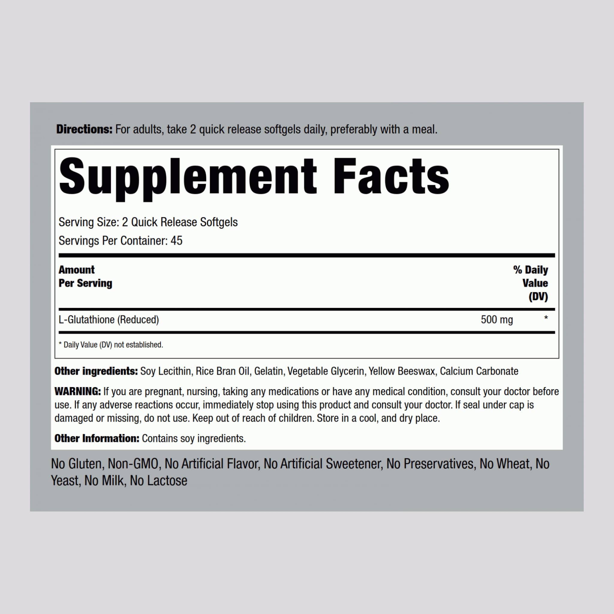 Piping Rock Liposomal Glutathione 500mg | 90 Softgels | Pack of 2 | Non-GMO & Gluten Free