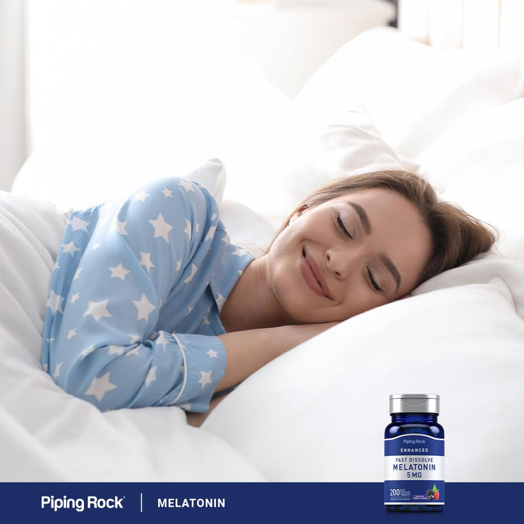 Piping Rock Melatonin 5mg | Berry Flavor | 2-Pack | 200 Tablets per Bottle