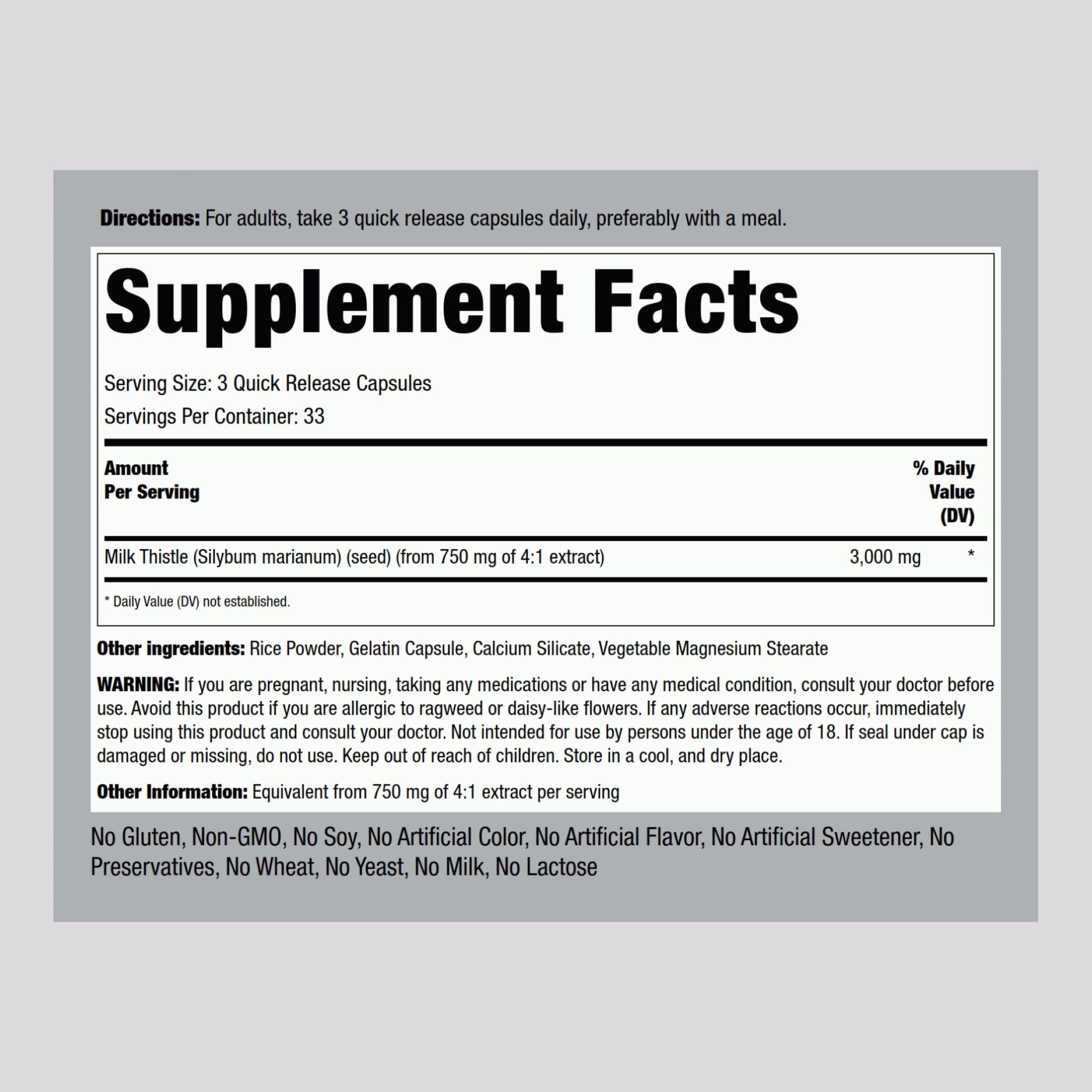 Piping Rock Milk Thistle 3000mg – 100 Capsules | Non-GMO & Gluten Free (Pack of 2)