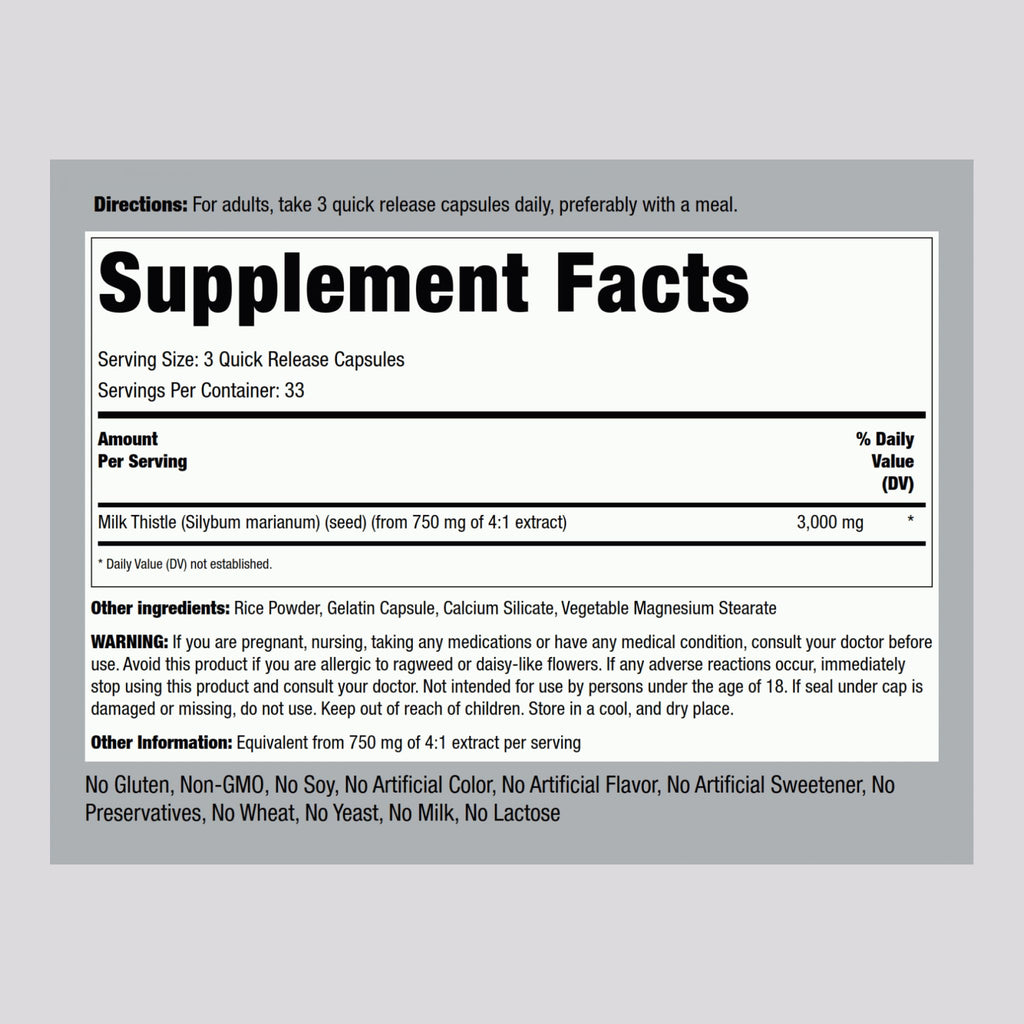 Piping Rock Milk Thistle 3000mg - 100 Capsules | Concentrated Herbal Extract | Non-GMO, Gluten Free