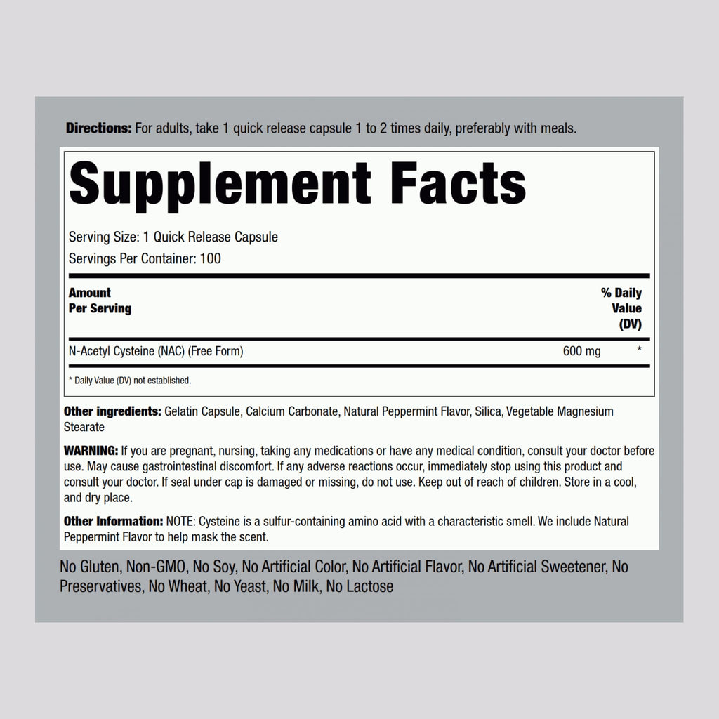 Piping Rock NAC 600mg N-Acetyl Cysteine – 100 Capsules (Pack of 2)