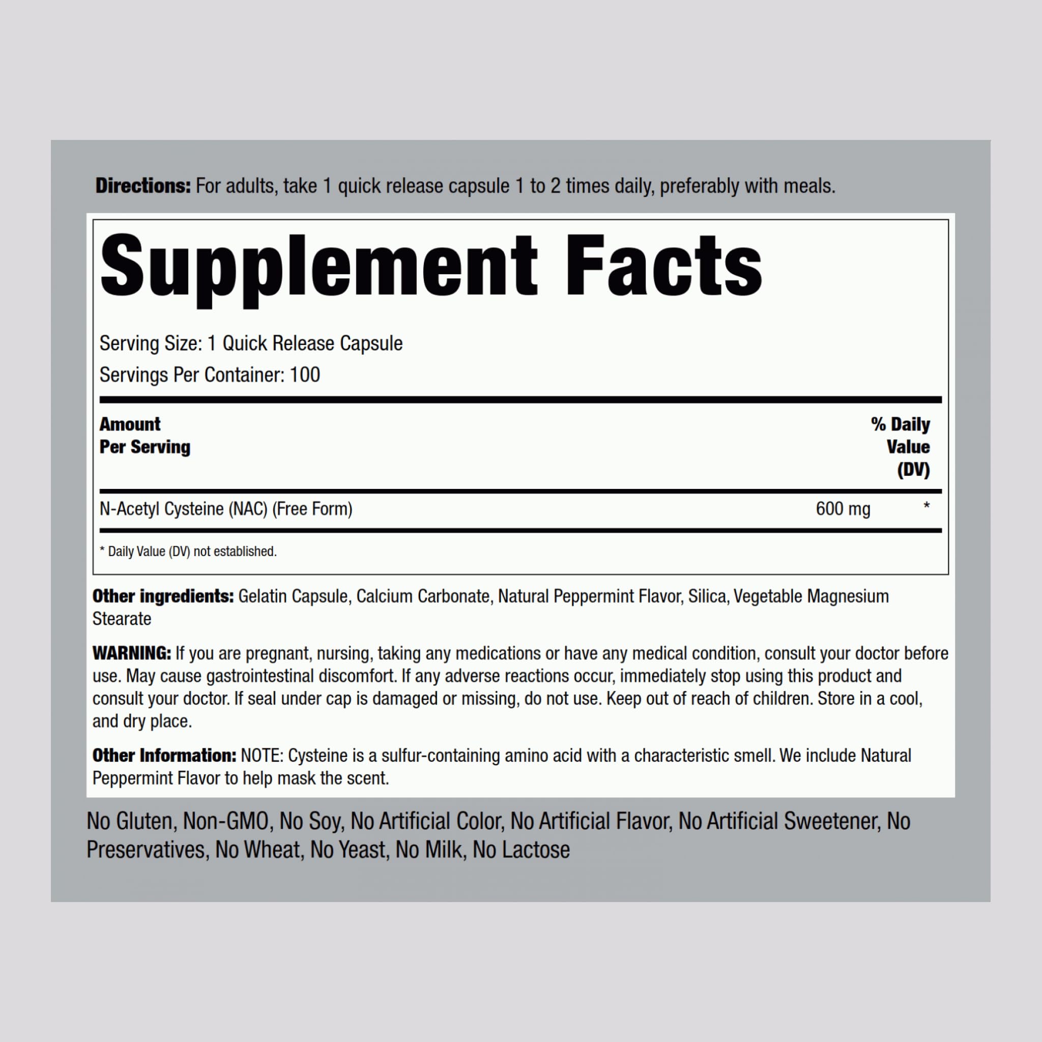 Piping Rock NAC 600mg N-Acetyl Cysteine – 100 Capsules (Pack of 2)