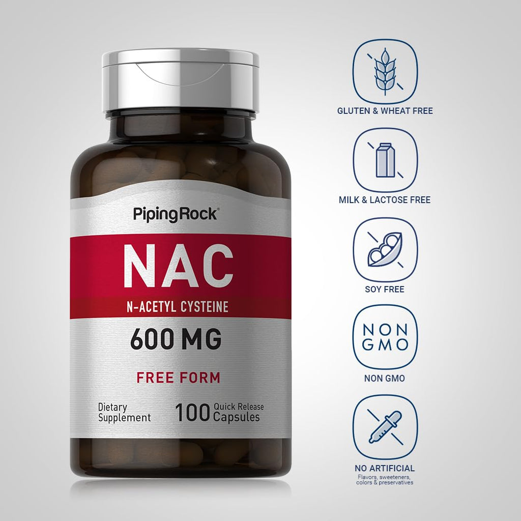 Piping Rock NAC 600mg N-Acetyl Cysteine – 100 Capsules (Pack of 2)