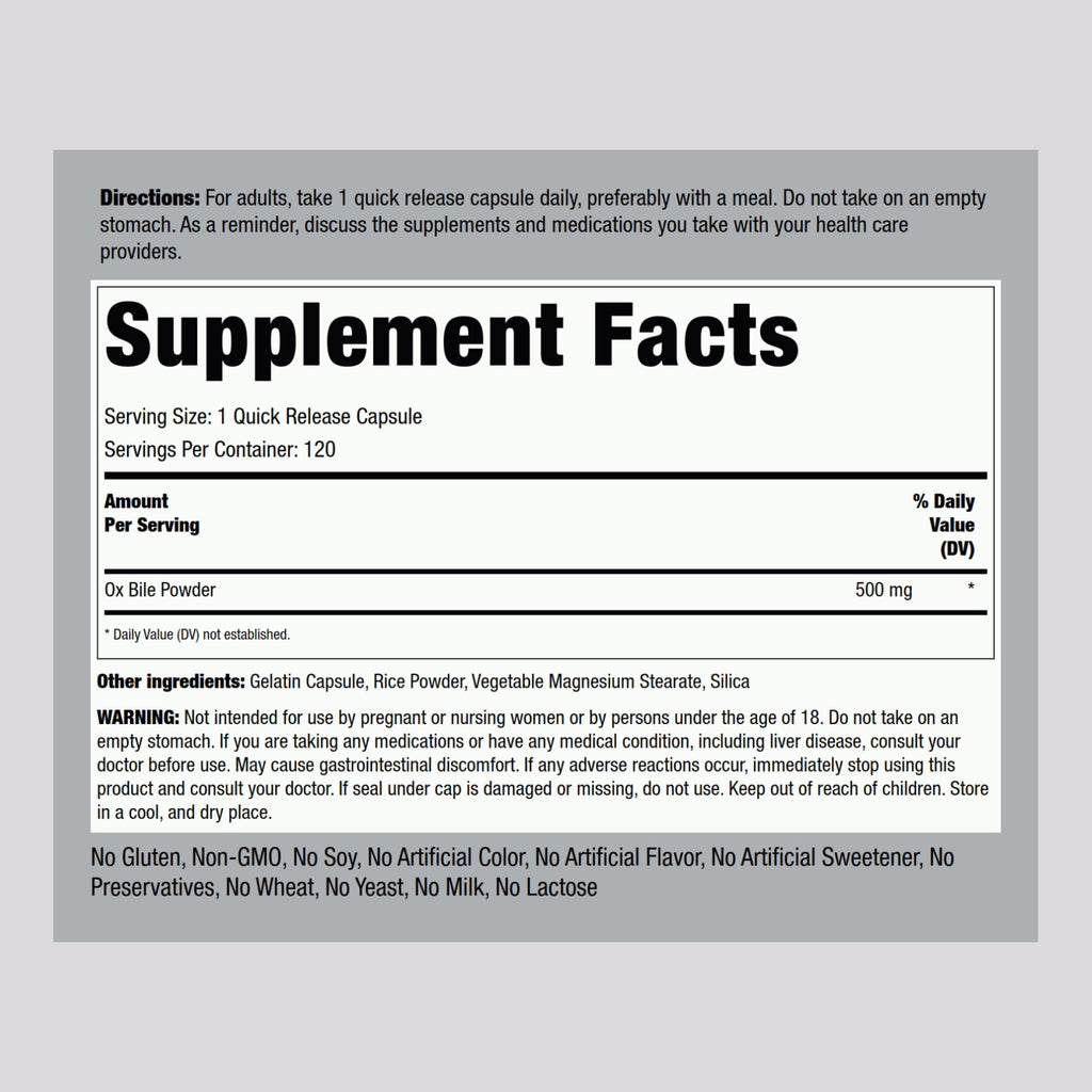 Piping Rock Ox Bile Supplement 500mg | 120 Capsules | Digestive Enzyme | Non-GMO, Gluten Free | Pack of 2