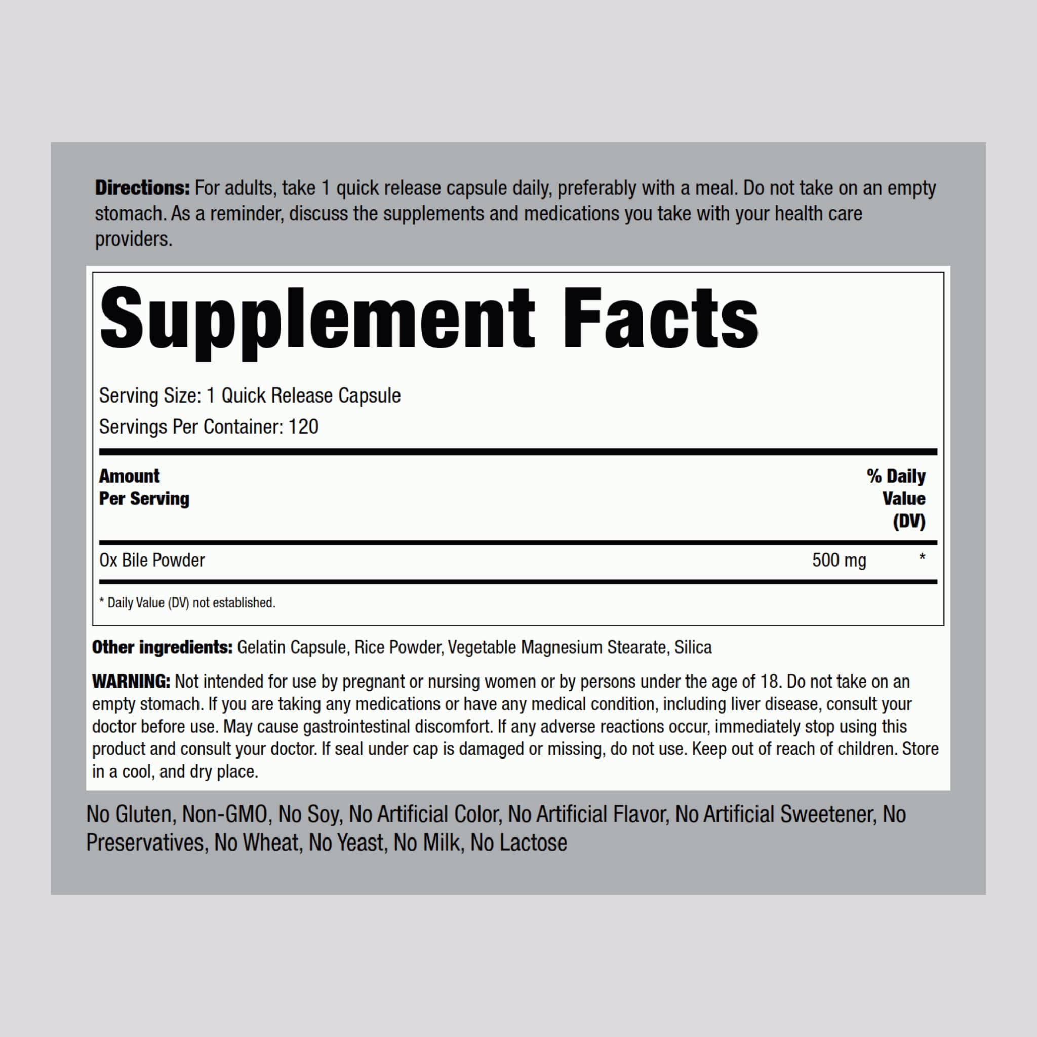 Piping Rock Ox Bile Supplement 500mg | 120 Capsules | Digestive Enzyme | Non-GMO, Gluten Free | Pack of 2