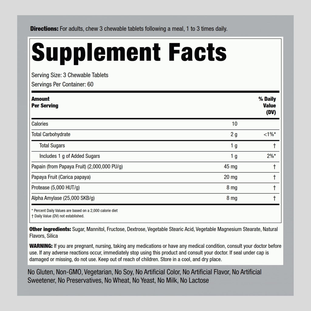 Piping Rock Papaya Digestive Enzymes Chewables – 180 Tablets, Vegetarian, Tropical Flavor (Pack of 2)