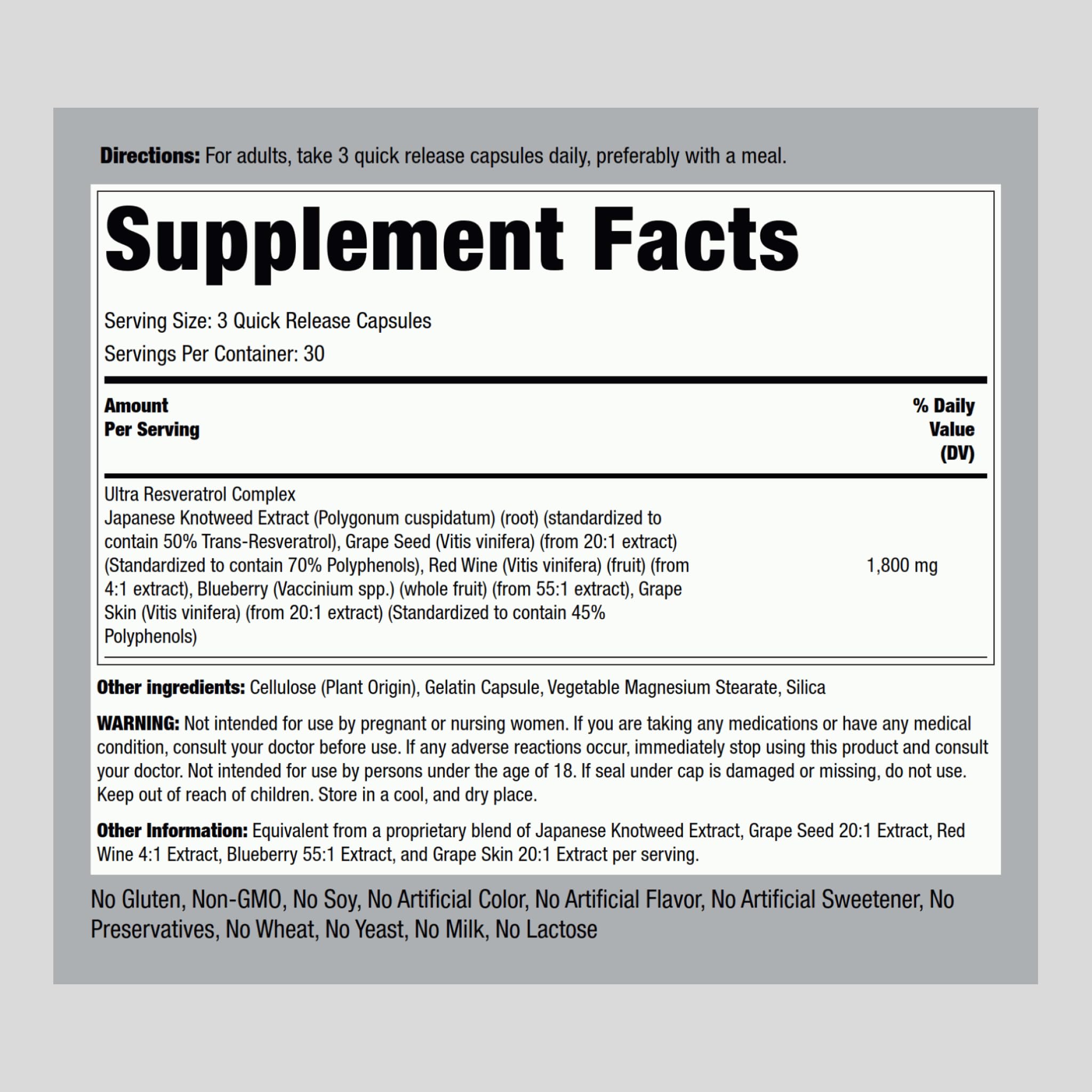 Piping Rock Resveratrol Complex 1800 mg | 90 Capsules | Ultra Potent | Non-GMO, Gluten Free Supplement (Pack of 2)