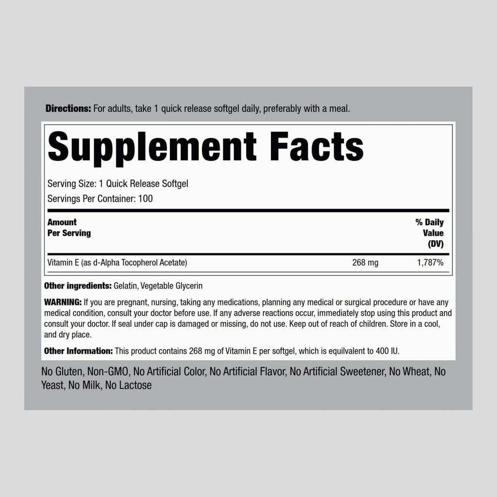 Piping Rock Vitamin E 400 IU Softgels – 2-Pack | D-Alpha Tocopherol, Non-GMO, Gluten Free