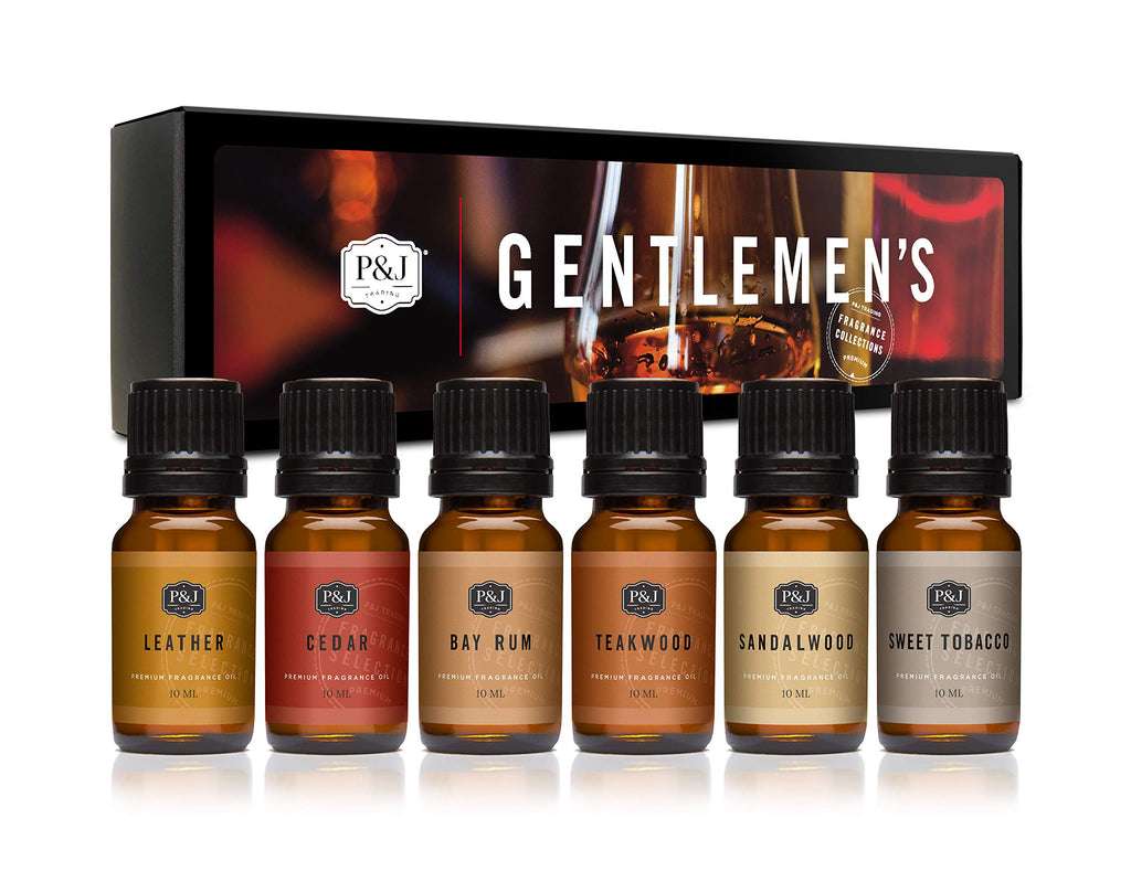 P&J Trading Fragrance Oils – Diffuser, Candle & Soap Scents Gift Set (Gentlemen's Cedar & Sandalwood) 6x10ml
