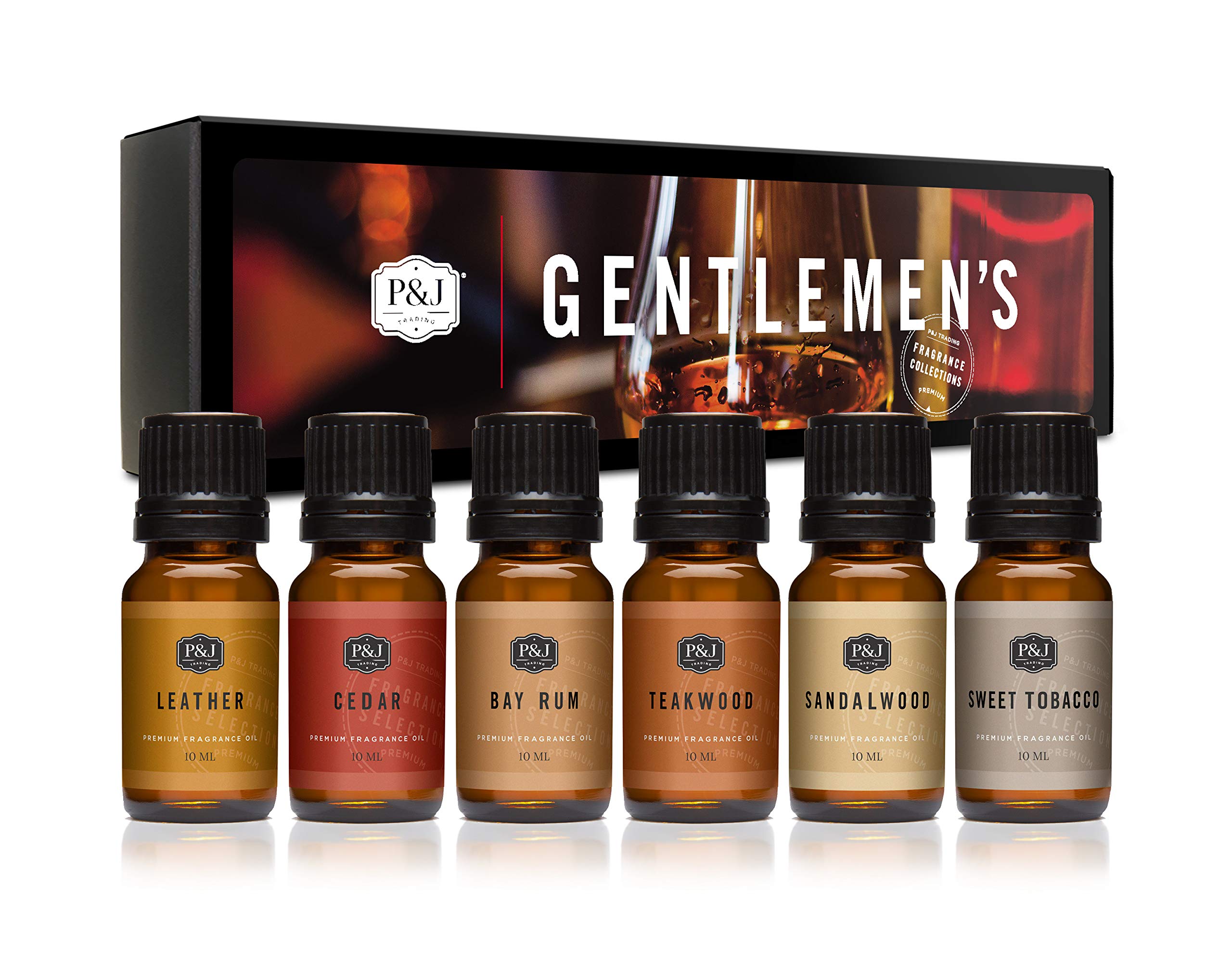P&J Trading Fragrance Oils – Diffuser, Candle & Soap Scents Gift Set (Gentlemen's Cedar & Sandalwood) 6x10ml