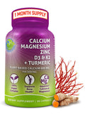 Plant-Based Calcium 600mg (Aquamin) – Vegan Calcium Magnesium Zinc D3, Vitamin K2 & Organic Turmeric – Enhanced Bone & Muscle Health (90 Count)