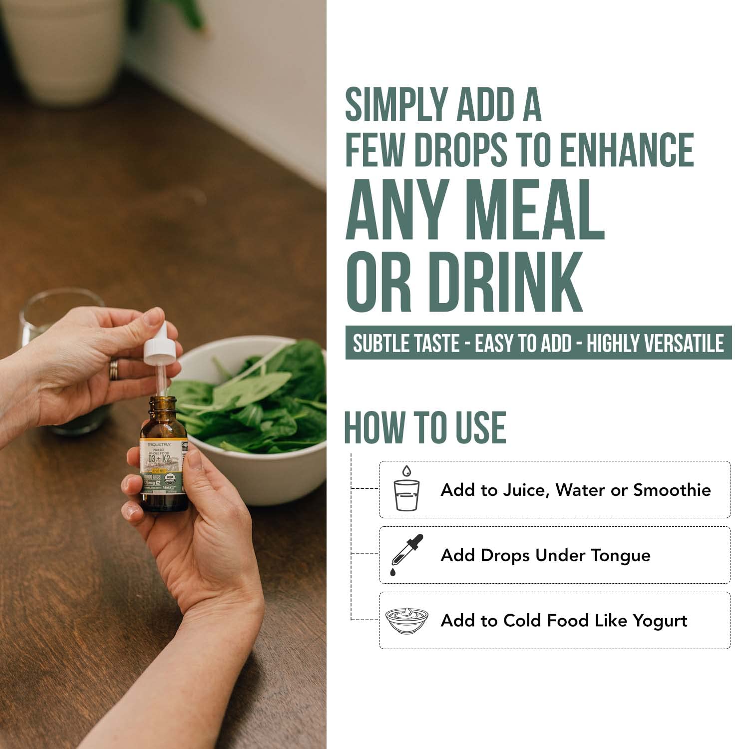 Organic Plant D3 + K2 Drops — 5,000 IU D3, 120 mcg MK7 | 100% Vegan Sublingual