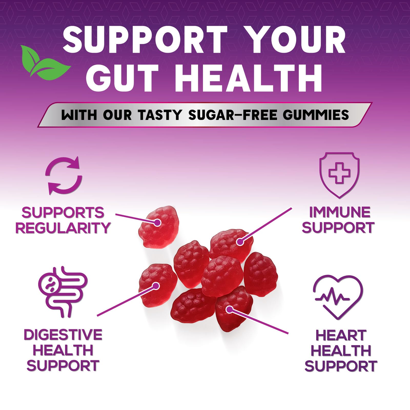 Fiber Gummies 4g - Sugar Free Plant-Based Prebiotic Gummies for Digestive Health | 120 Gummies