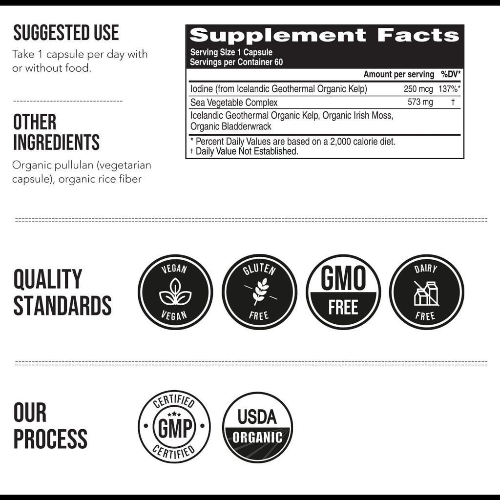 Organic Iodine Supplement from Sea Vegetables – Whole Food & Raw (250 mcg)