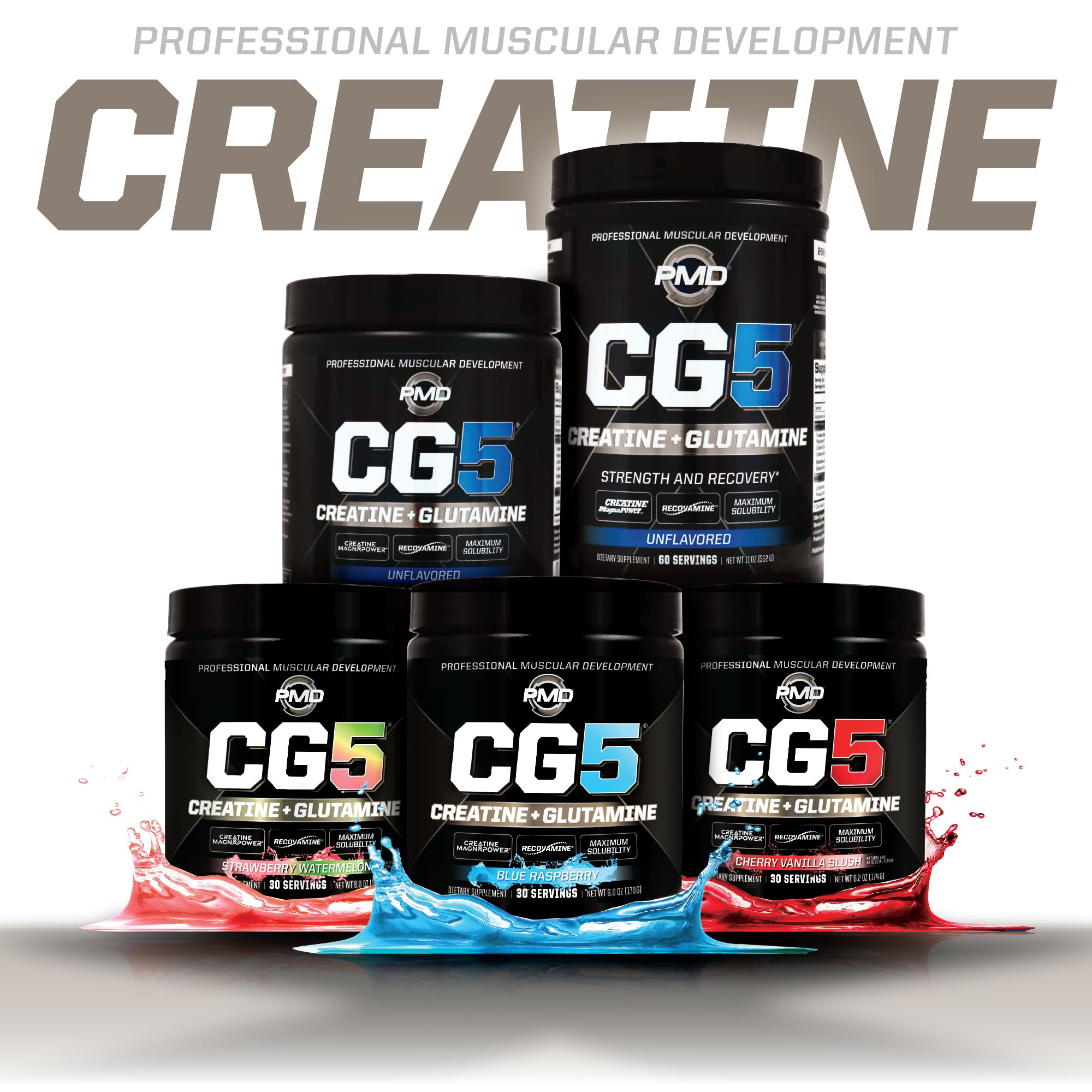 PMD Sports CG5 - Premium Creatine & L-Glutamine Powder for Maximum Strength, Recovery & Lean Muscle - Pre & Post Workout - Blue Raspberry (30 Serv)