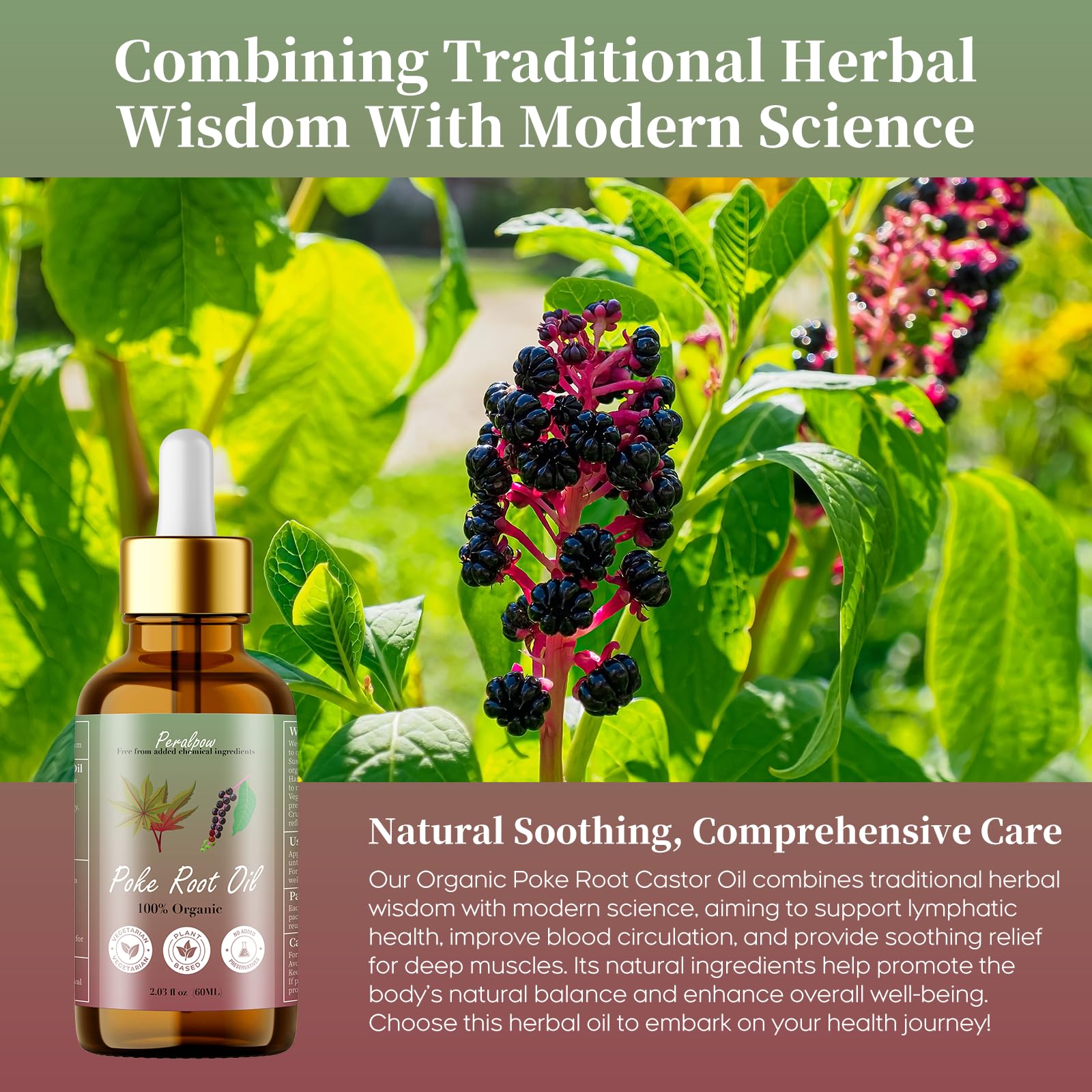 Organic Poke Root Castor Oil for Lymphatic Support – 60 ml (2.03 oz)