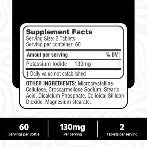 Potassium Iodide 130 mg KI Tablets – 120 Count – USA Made Potassium Iodine Pills