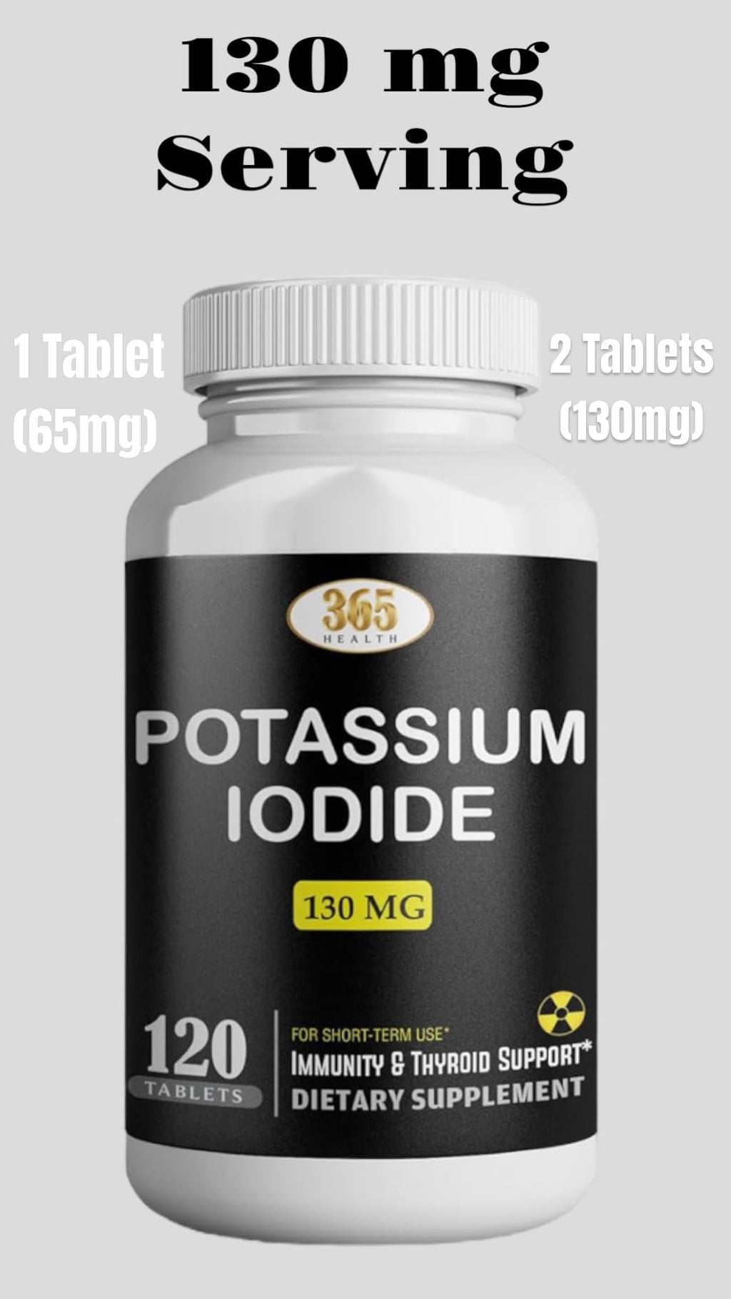 Potassium Iodide 130 mg KI Tablets – USA Made, 120-Count per Bottle, Pack of 2 (240 Tablets)