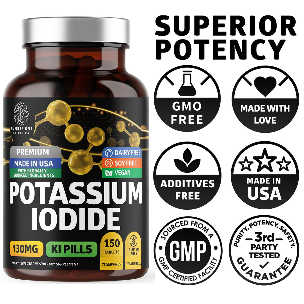 Potassium Iodide Tablets 130 mg | Natural KI Pills for Immunity - 150 Count