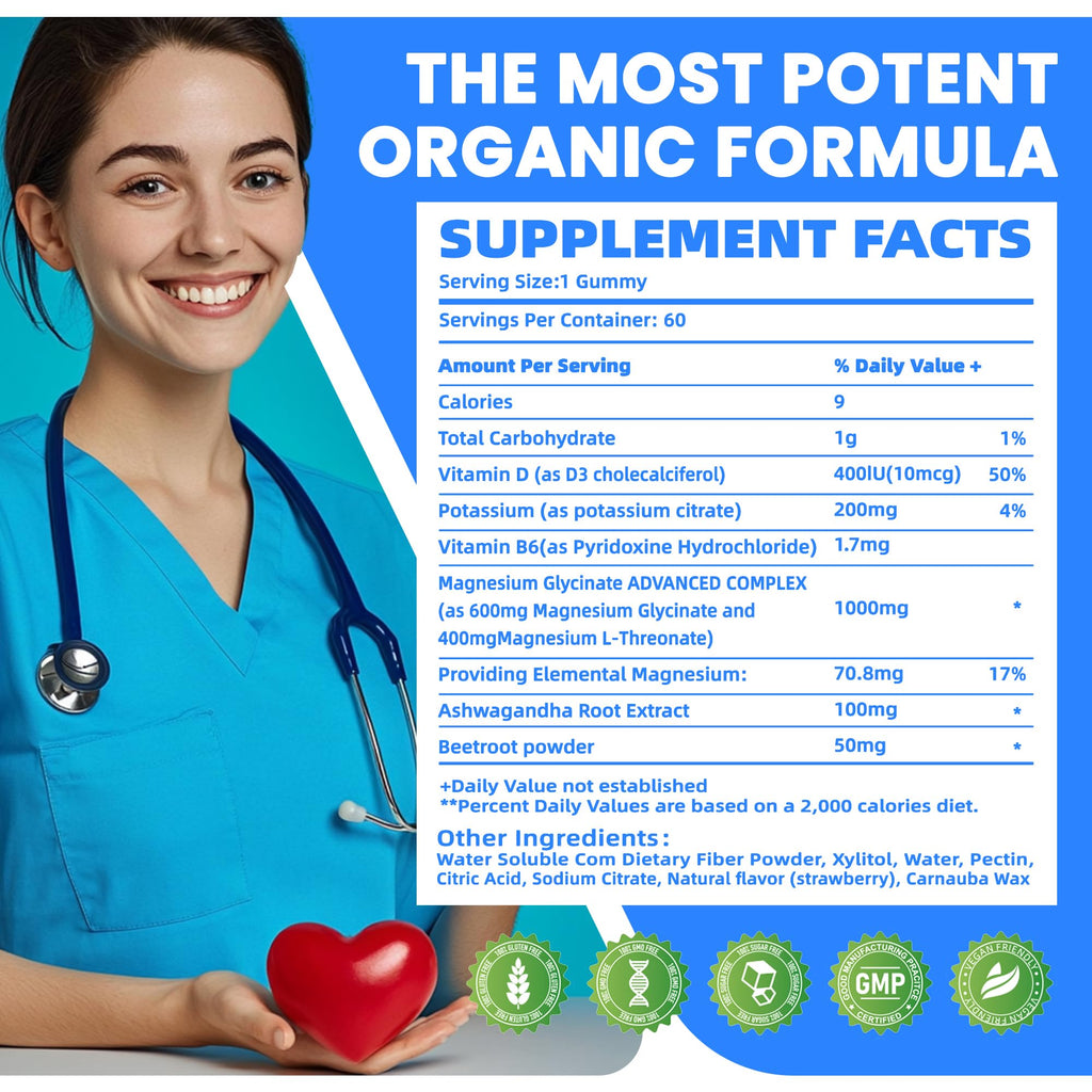 Potassium Magnesium Gummies with Ashwagandha | High-Absorption Mg Glycinate | 120 Sugar-Free Gummies