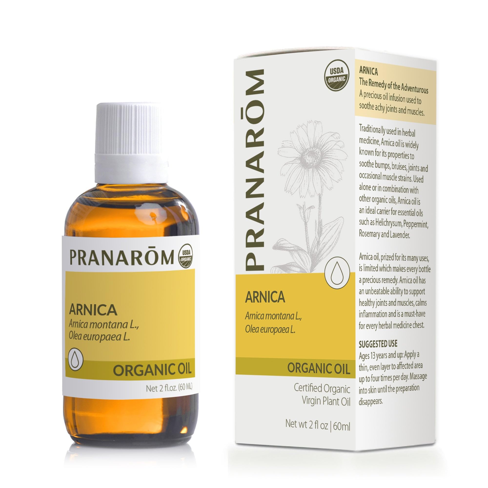 Pranarom USDA Certified Organic Arnica Oil - 2 oz French Arnica Virgin Plant Oil for Massage