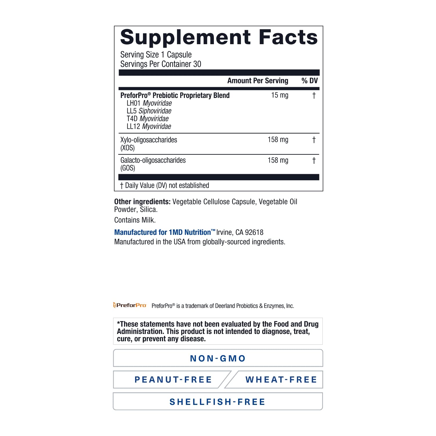 1MD Nutrition PreBioMD – Prebiotic with PreforPro® | Digestive Health