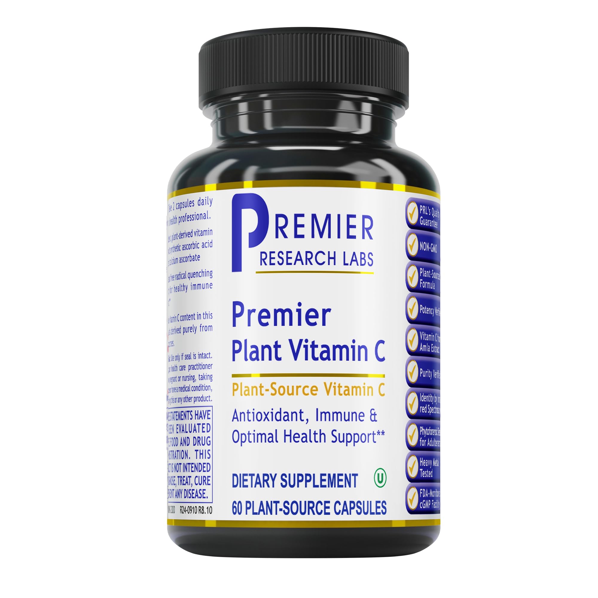 Premier Research Labs Vitamin C Supplement — Natural Whole-Food Vitamin C with Bioflavonoids & Organic Ingredients, 60 Vegetarian Capsules