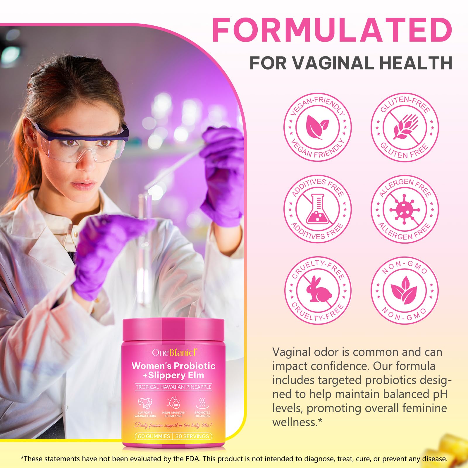 Premium Feminine Balance Gummies – Probiotic Vaginal pH Support | Vegan & Gluten-Free | 60 Count