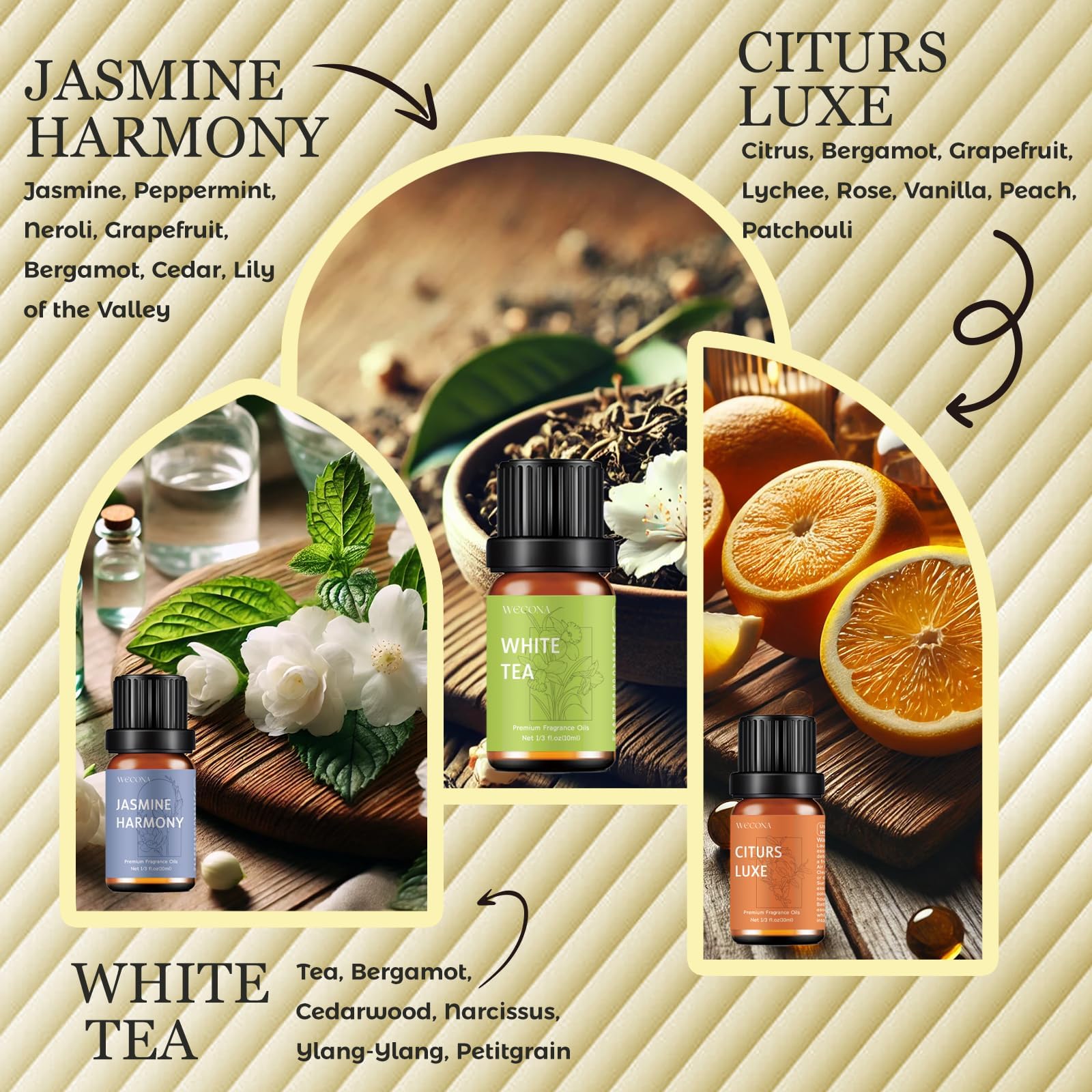 Premium Hotel Diffuser Oils Set – 6x10ml (White Tea, Velvet Night)