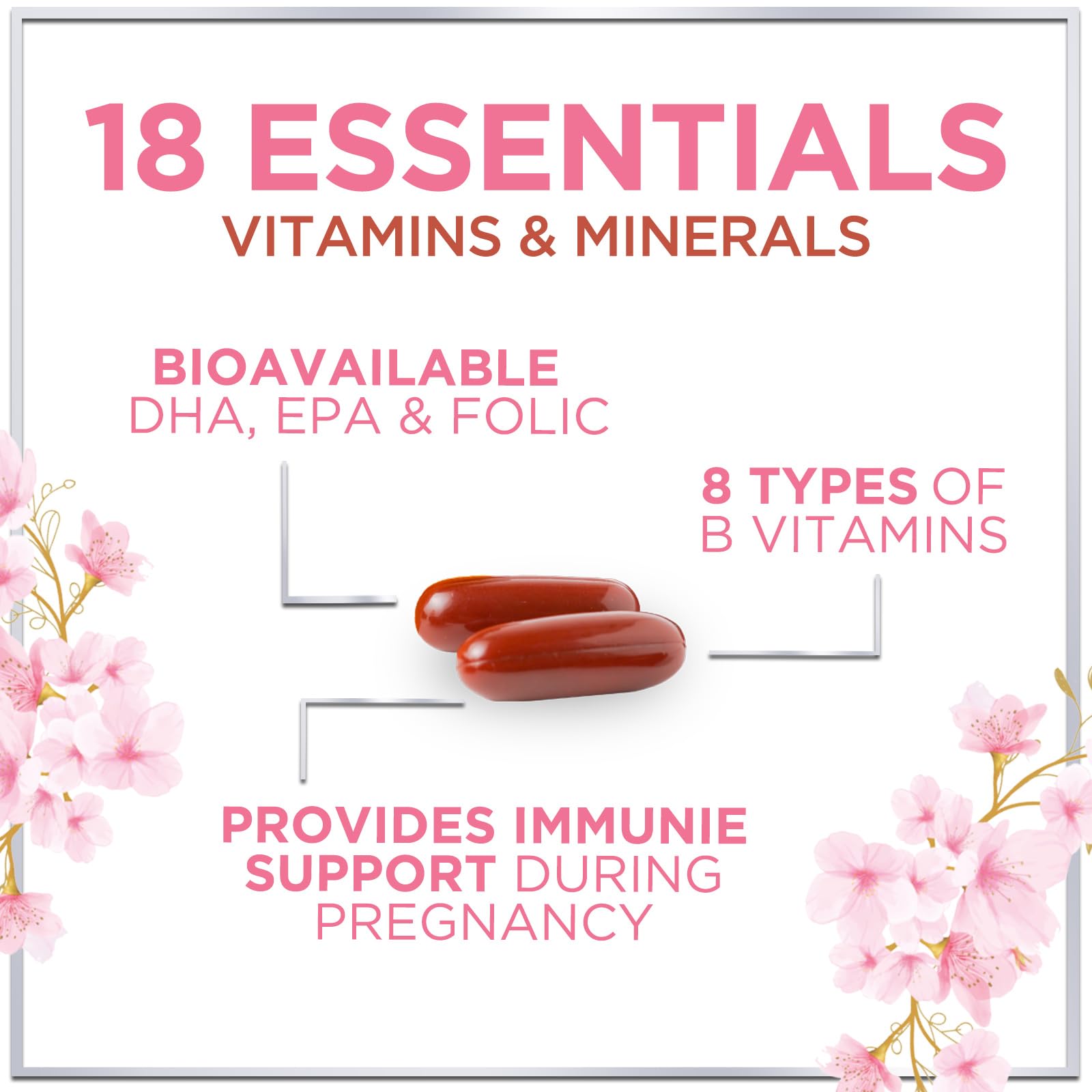 Prenatal Vitamins for Women with Folic Acid & DHA, Brain Development Support with Folate & Omega 3's, Multivitamin with Vitamin A, C, D, B6, B12 & Iron, Pregnancy Supplement - 60 Softgels