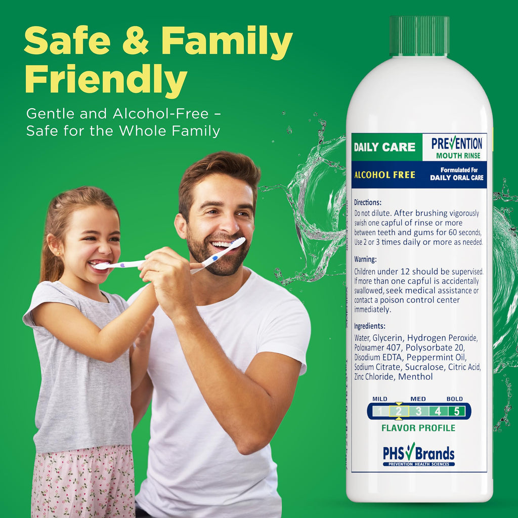 Prevention Daily Care Alcohol-Free Mouthwash – Hydrogen Peroxide Whitening, Fresh Mint, 16 oz (12 Pack)