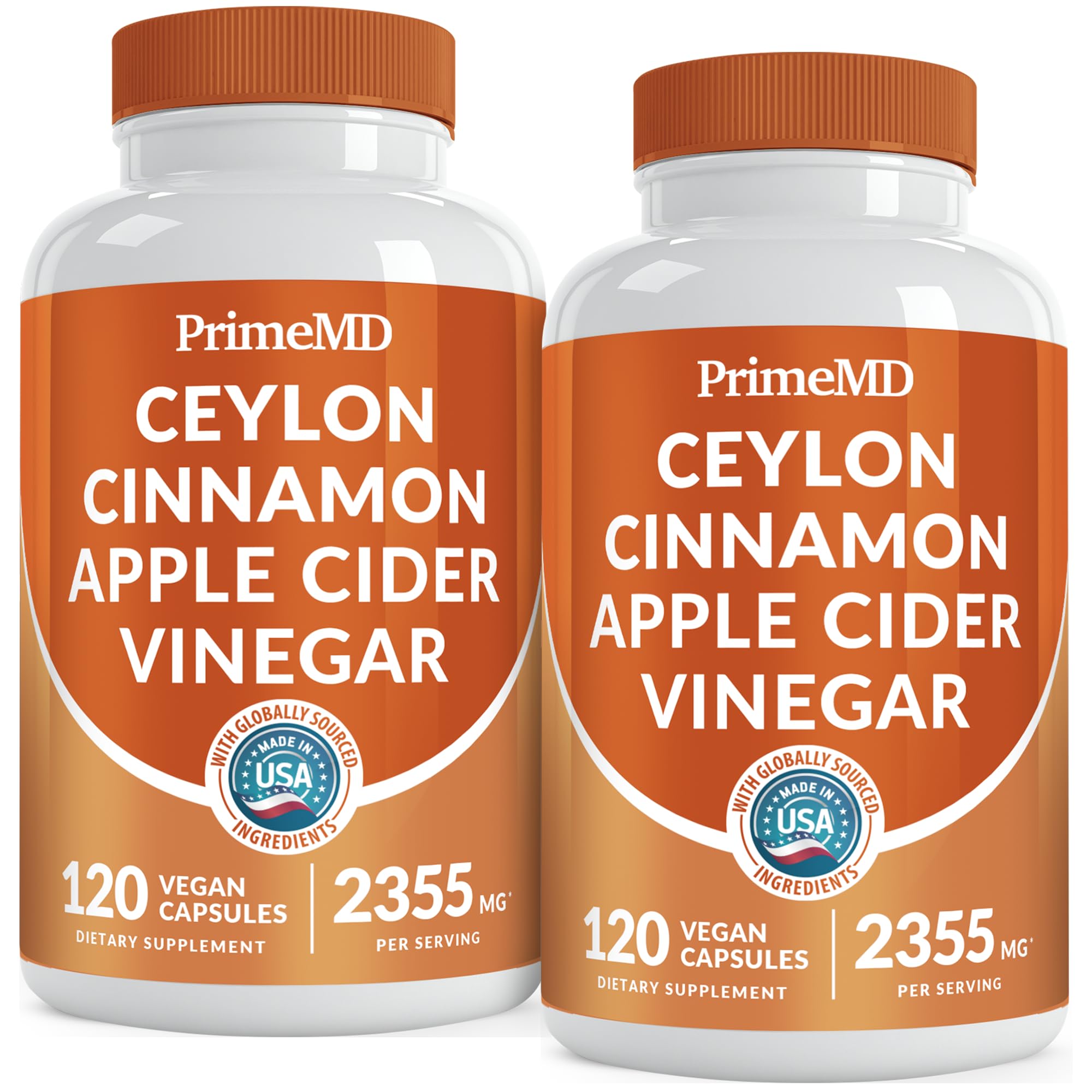 PrimeMD 5-in-1 Ceylon Cinnamon Capsules 2355mg with Apple Cider Vinegar, Turmeric, Panax Ginseng & Bioperine (Pack of 2, 120 Count)