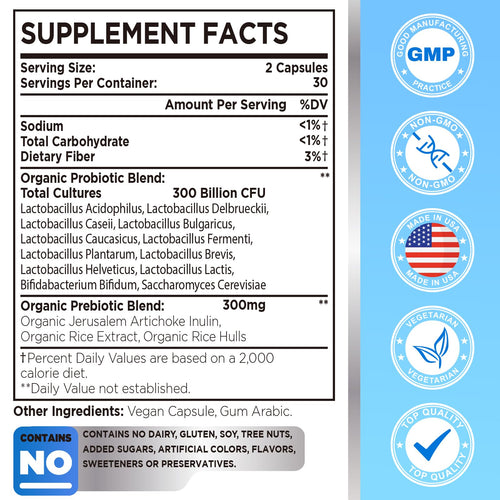 300 Billion CFU Probiotic with 12 Strains & 3 Organic Prebiotics – Daily Digestive & Immune Support, Vegan, Shelf-Stable, 120 Count