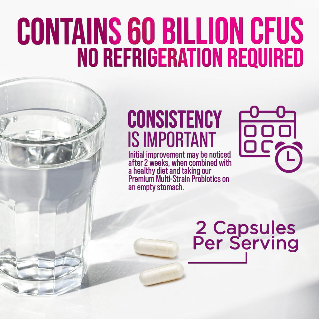 Probiotics 60 Billion CFU | 10 Strains + Prebiotics | Digestive, Gut & Immune Support | 60 Capsules