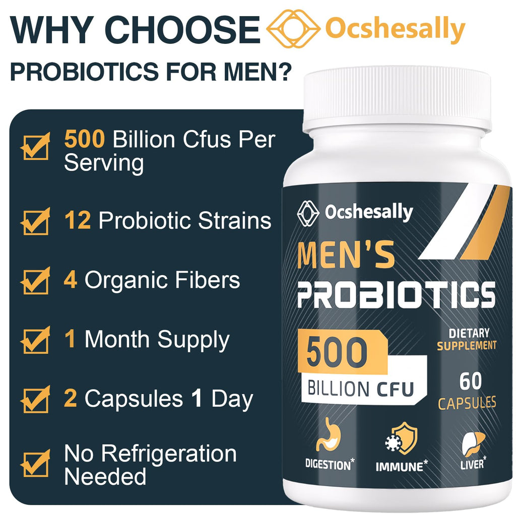 Ocshesally Probiotics for Men – 500B CFU, 12 Strains, 120 Capsules