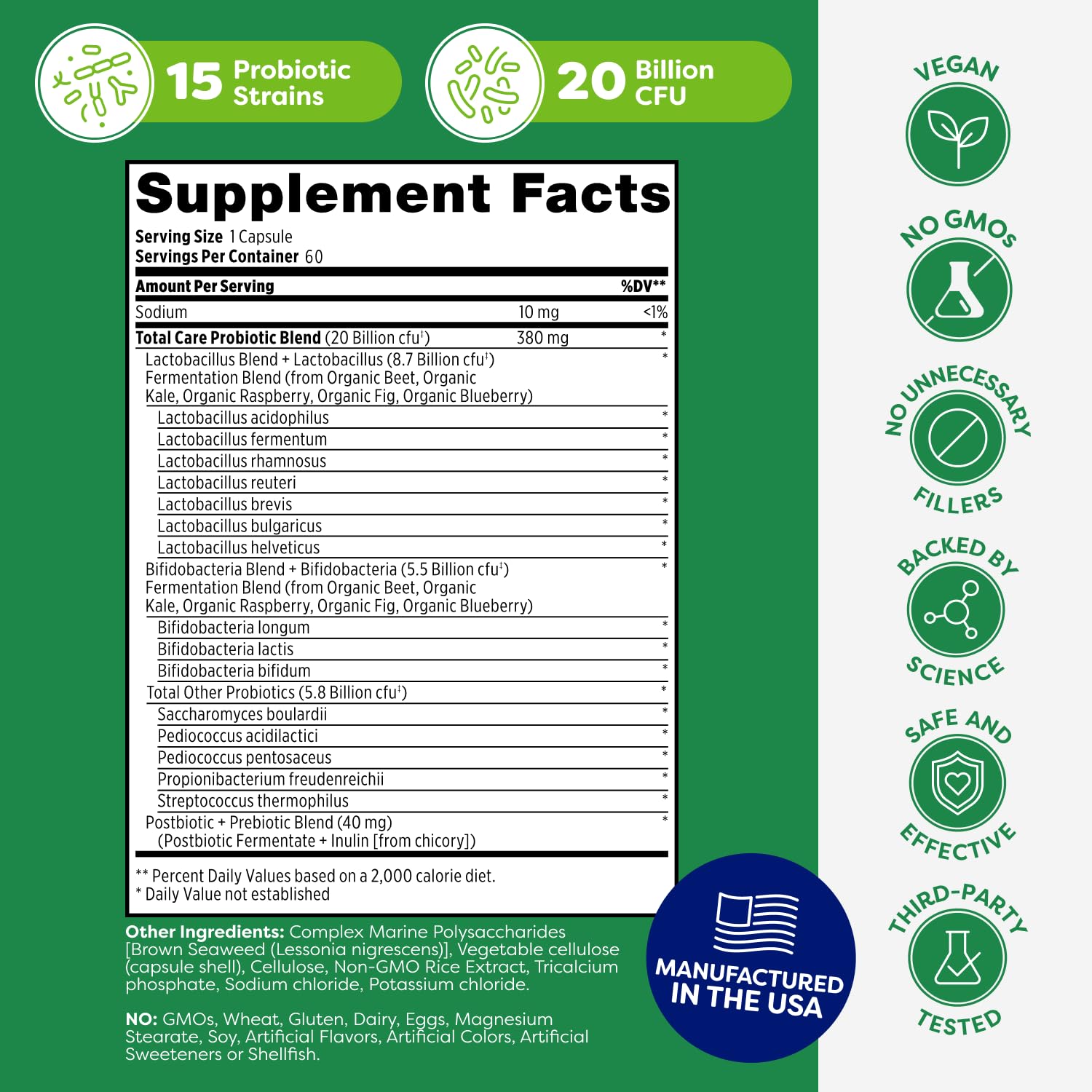 Probulin Total Care Probiotic Supplement – 20B CFU, 60-Count Vegan Capsules