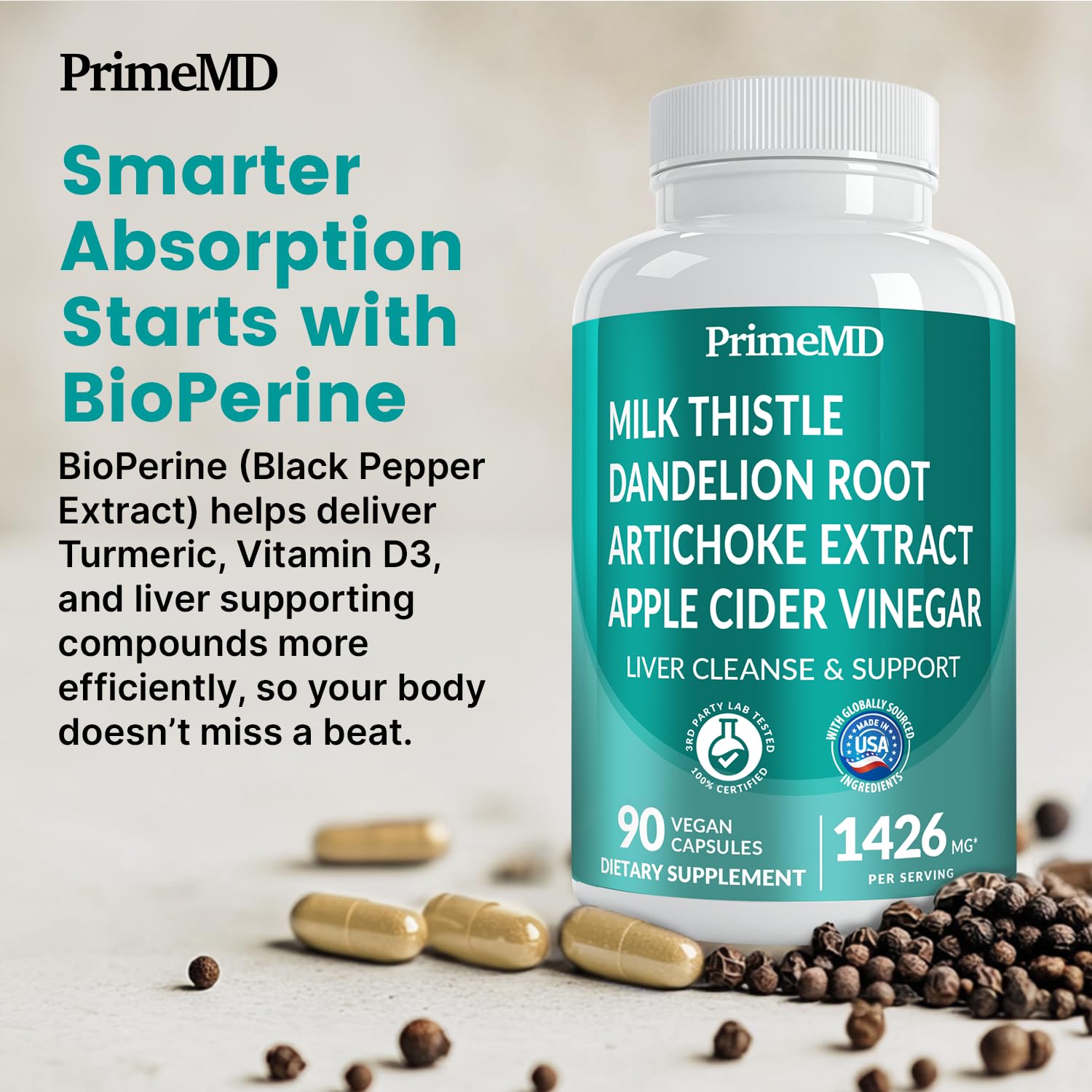 32-in-1 Liver Support Supplement – Milk Thistle, Silymarin, Artichoke, Beetroot (1426mg, 90ct)