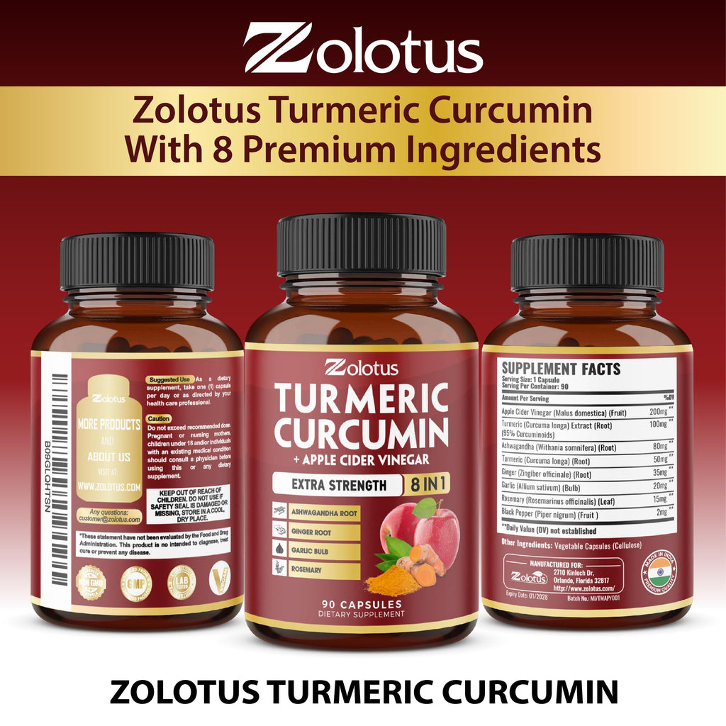 2 Packs Turmeric Curcumin 90 Capsules + Apple Cider Vinegar – 6 Months, 95% Curcuminoids
