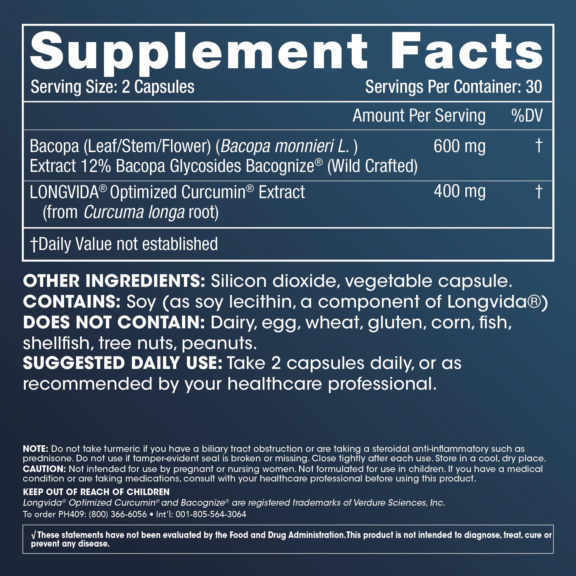 ProHealth 2-Pack Brain & Focus - Optimized Curcumin Longvida with BaCognize Bacopa Monnieri (60 Veggie Capsules)