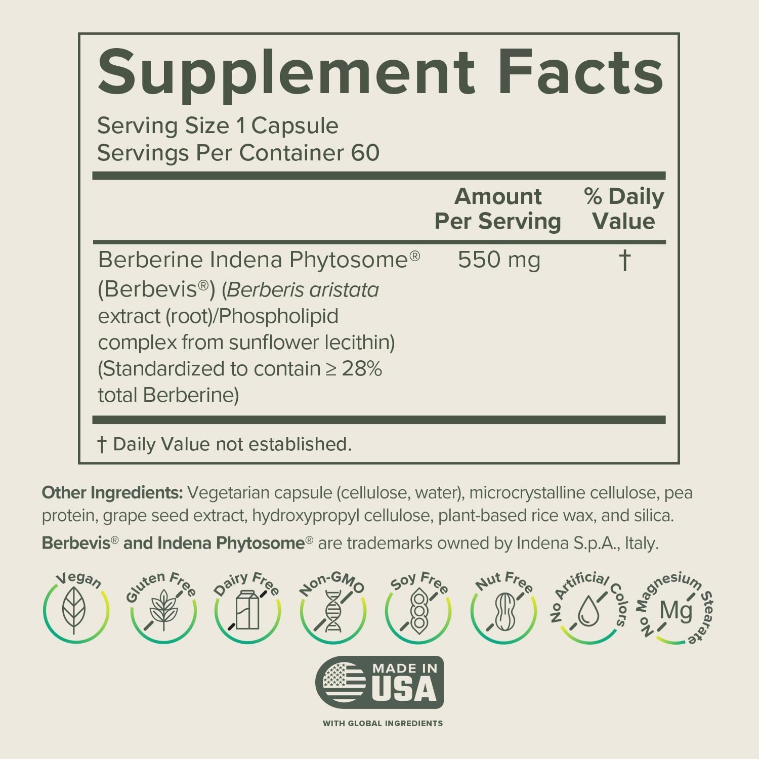 Prominent Nutrition Berberine Phytosome 550 mg – Gut Health Support, 60 Count, 1 Pack