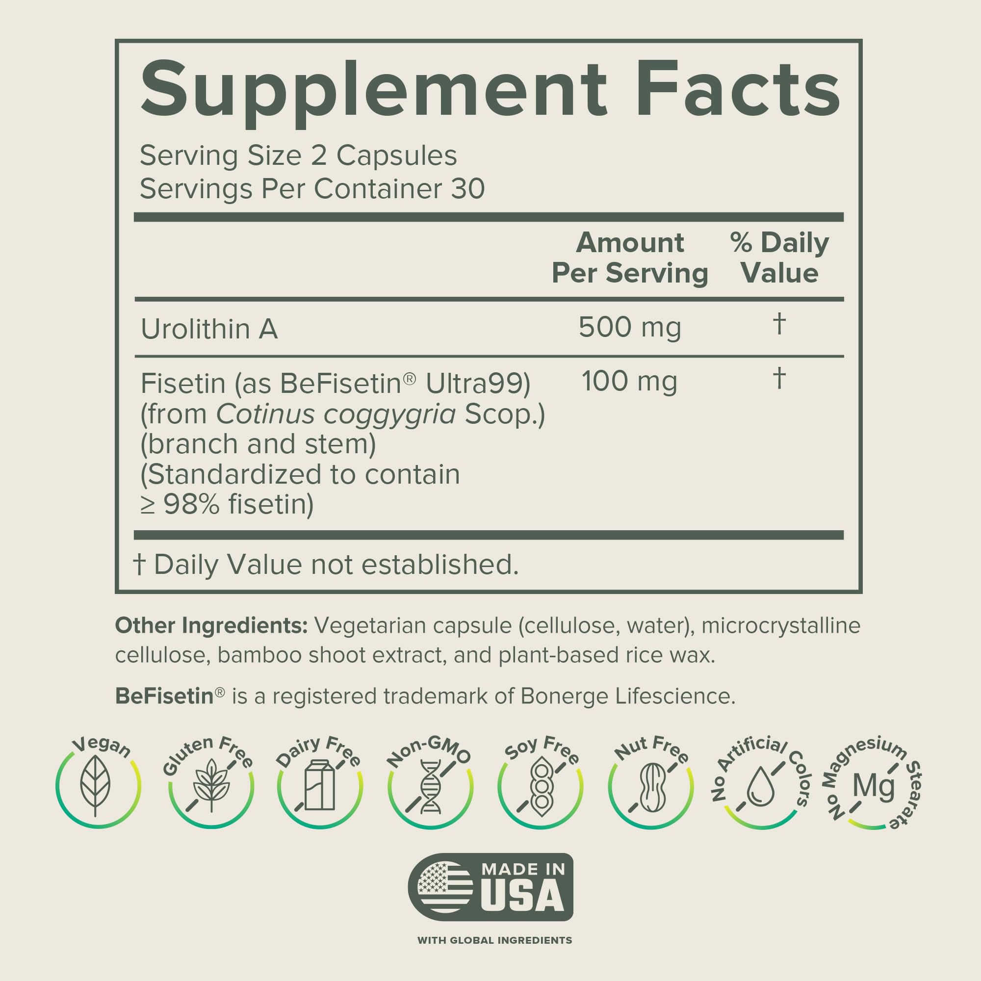 Prominent Nutrition Urolithin A + Fisetin - 600mg Serving, 60 Capsules