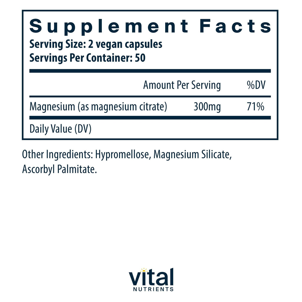 Vital Nutrients Magnesium Citrate 150mg – Supports Sleep, Relaxation & Health | Vegan, Gluten & Dairy Free | 100 Capsules