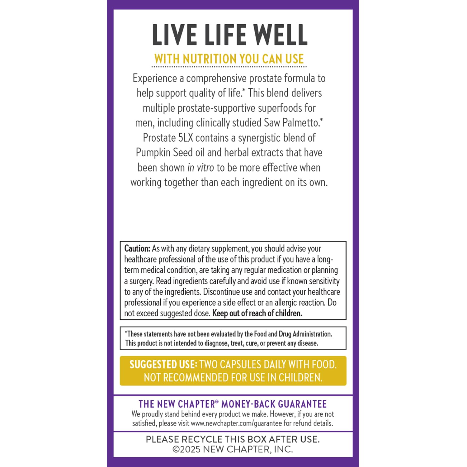 New Chapter Prostate 5LX™ – Prostate Supplement with Clinical-Strength Saw Palmetto + Fermented Selenium, 180 Vegetarian Capsules