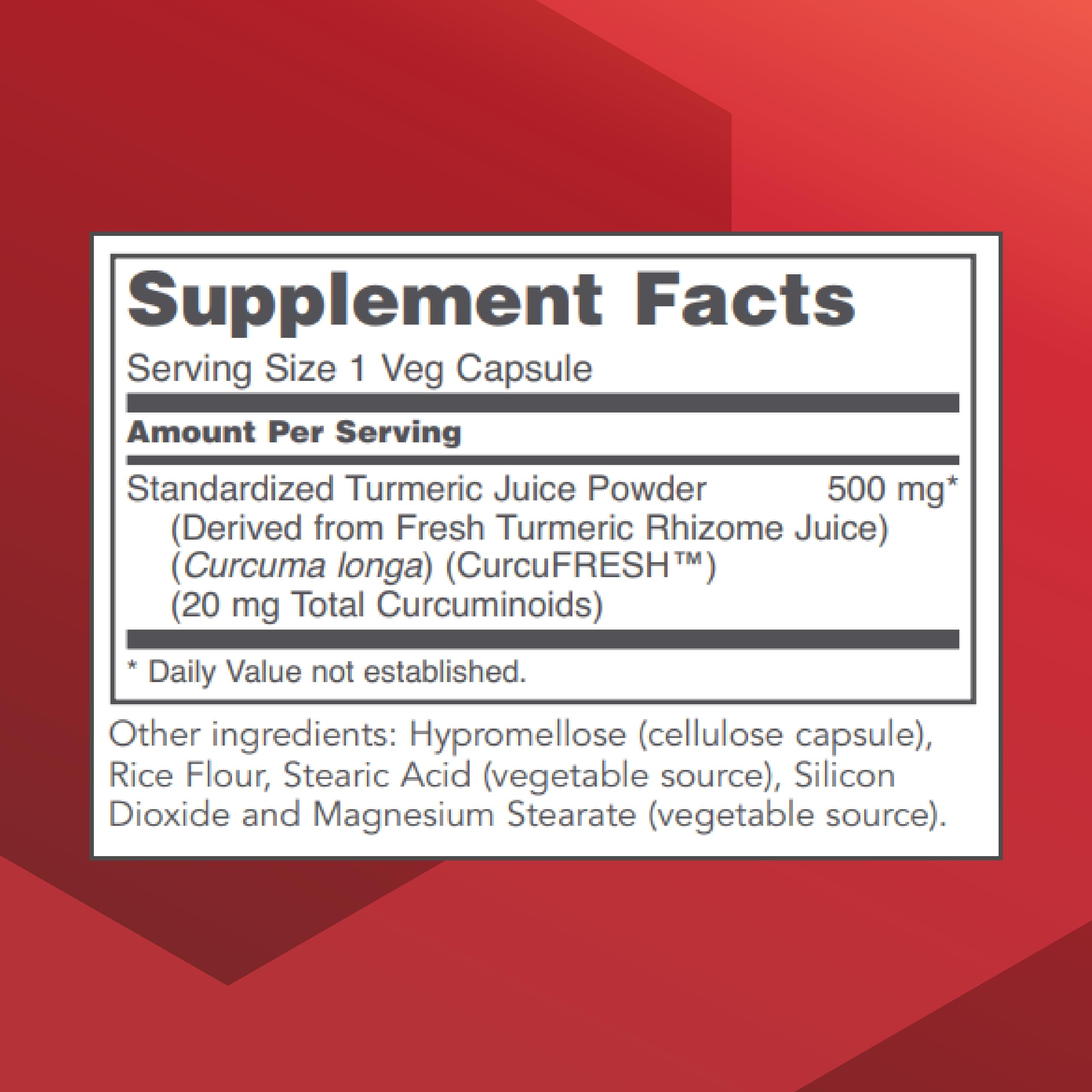 Protocol CurcuFRESH - 40x Absorption* - Turmeric Juice Powder - with Curcuminoids - from Curcuma Longa - Vegan & Non-GMO - 60 Veg Capsules