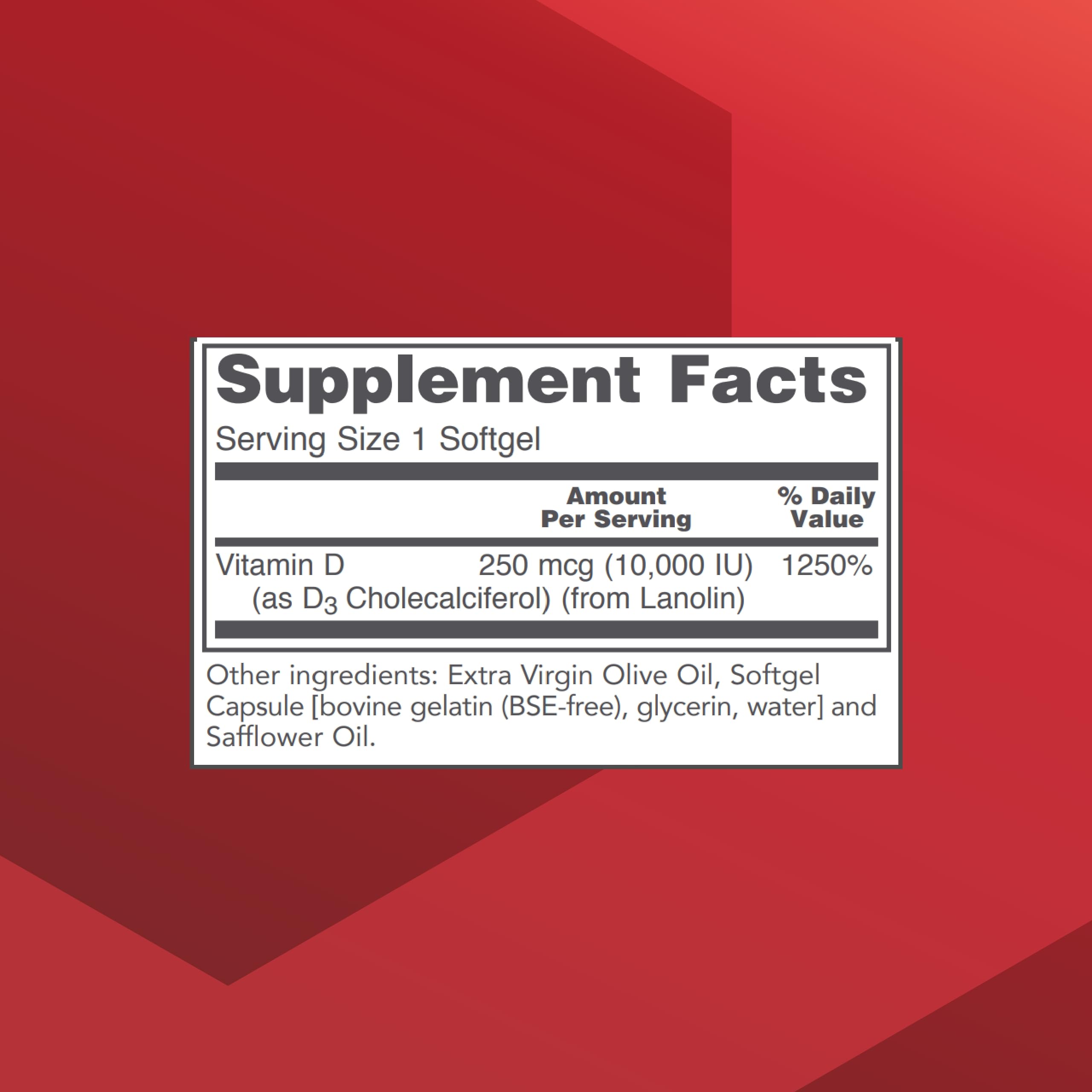 PROTOCOL FOR LIFE BALANCE Vitamin D3 10,000 IU – Immune Support, 120 Softgels