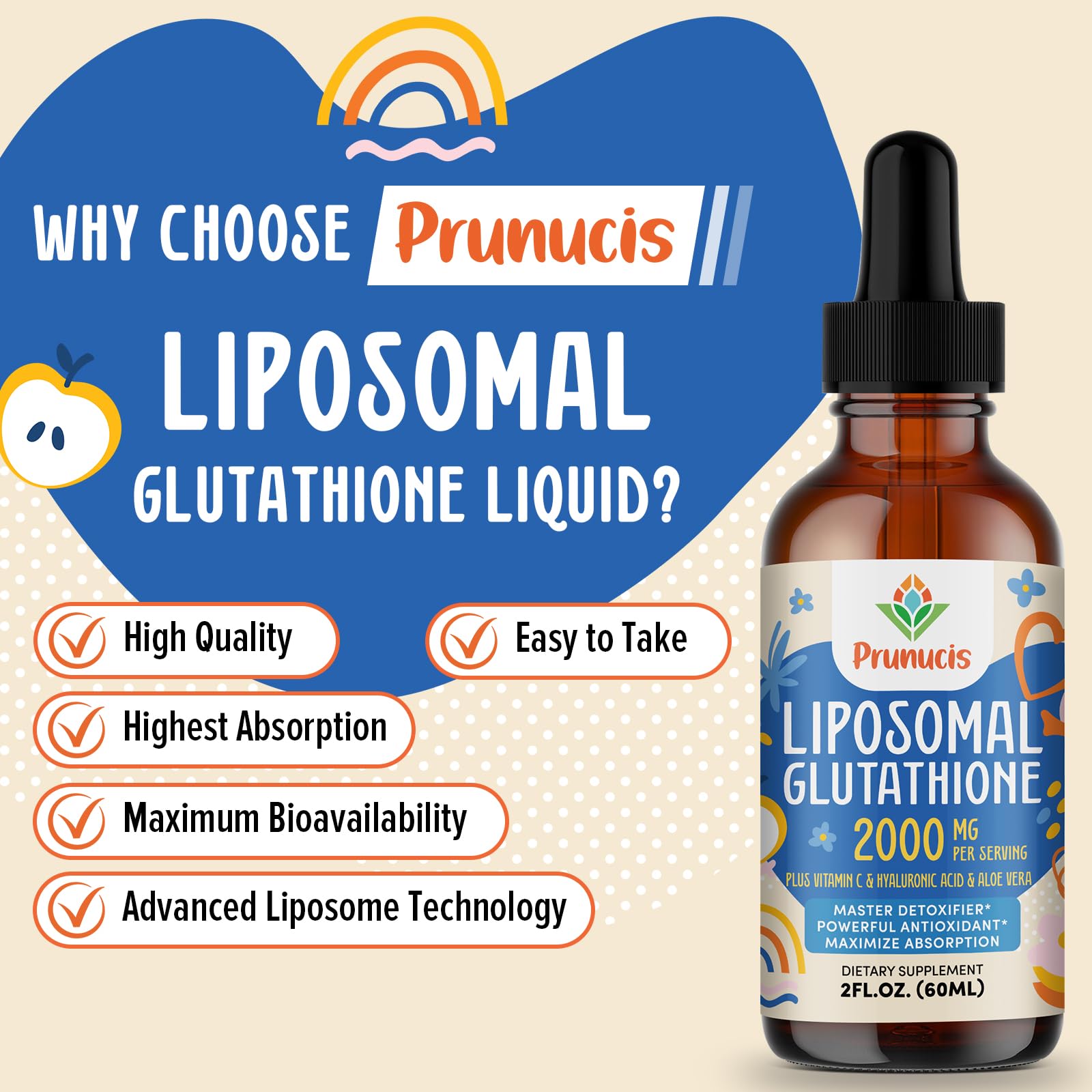 Prunucis 2000MG Liposomal Glutathione Liquid – 98% Absorption, Vegan, 4 oz