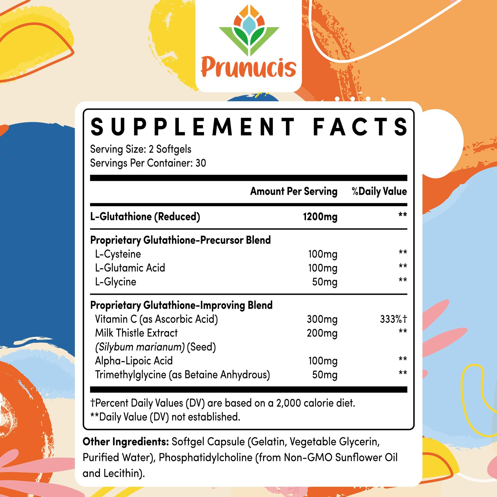 Prunucis 2400MG Liposomal Glutathione with Vitamin C, Milk Thistle & Alpha-Lipoic Acid – High Absorption, 360 Softgels