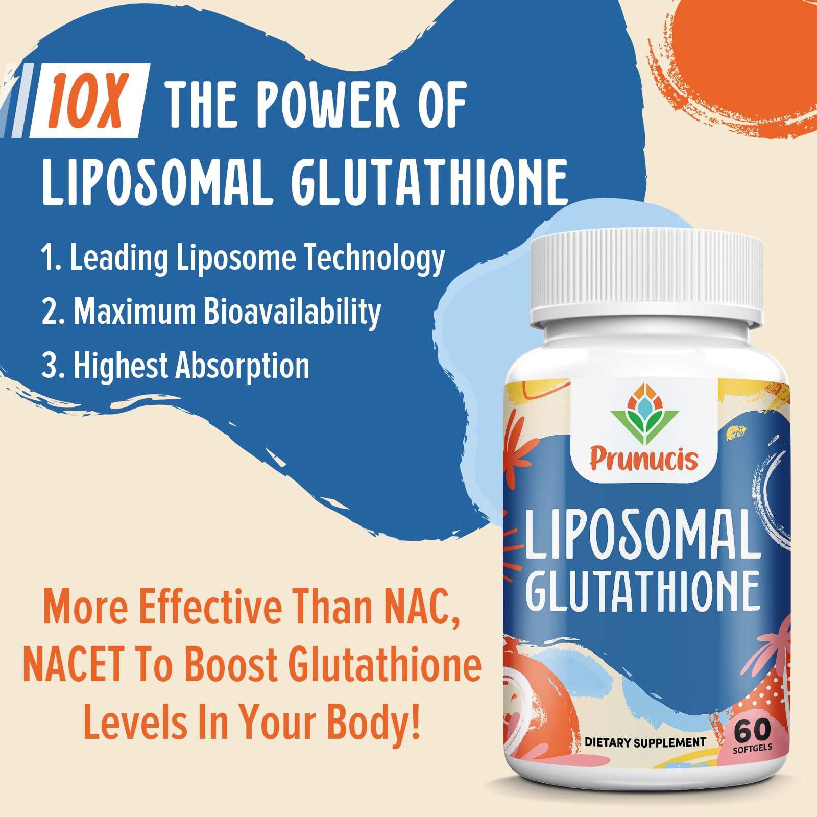 Prunucis 2400MG Liposomal Glutathione — Vitamin C, Milk Thistle, Alpha-Lipoic Acid, 480 Softgels